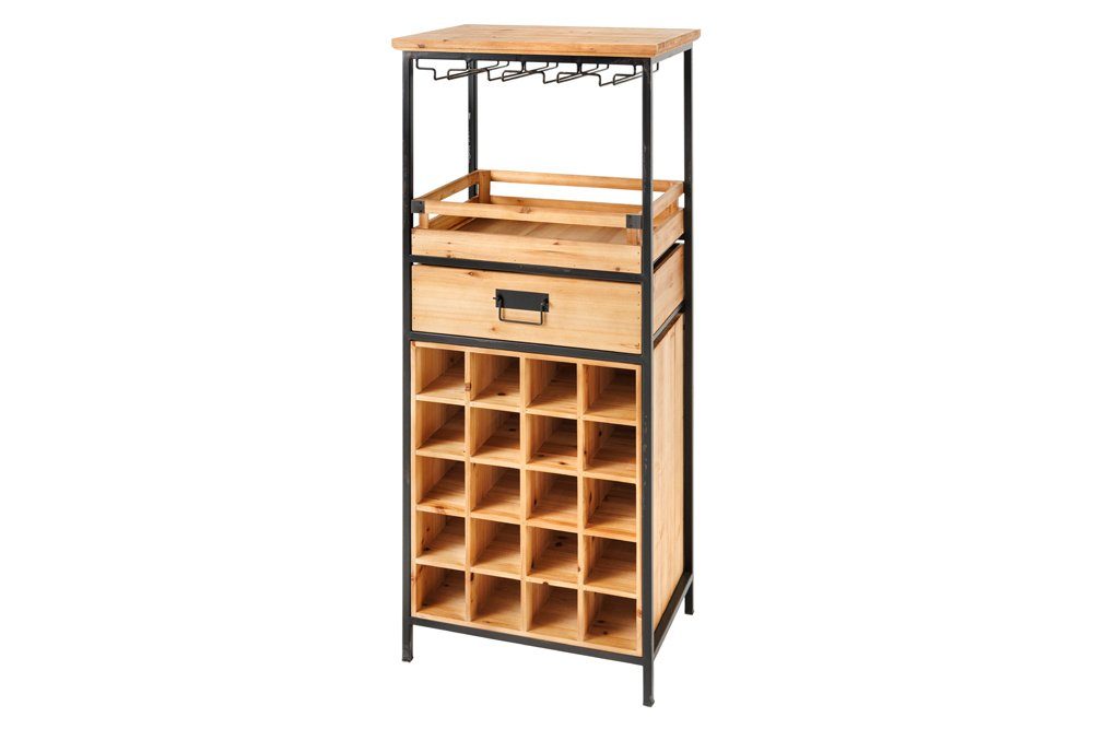 riess-ambiente Weinregal SEVENS SEAS 120cm natur / schwarz, Einzelartikel 1-tlg., Massivholz · Metall · mit Stauraum · 20 Flaschen · stehend · Design