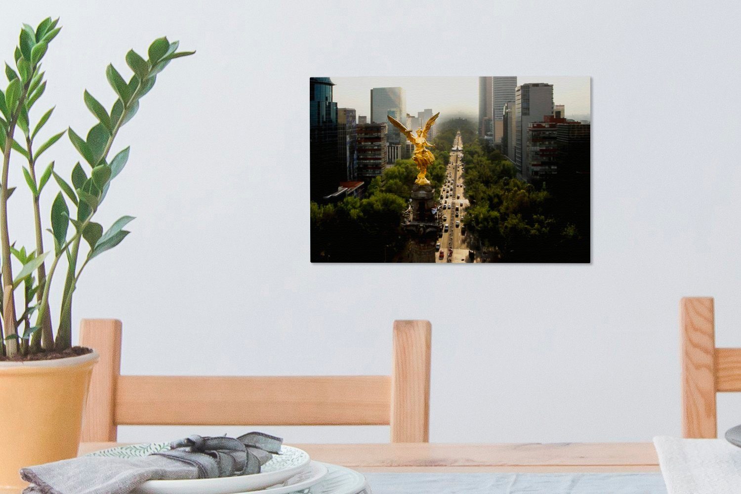 Aufhängefertig, Mexiko-Stadt, (1 St), des Luftaufnahme Leinwandbilder, in Wandbild Wanddeko, Leinwandbild 30x20 cm Unabhängigkeitsengels OneMillionCanvasses®
