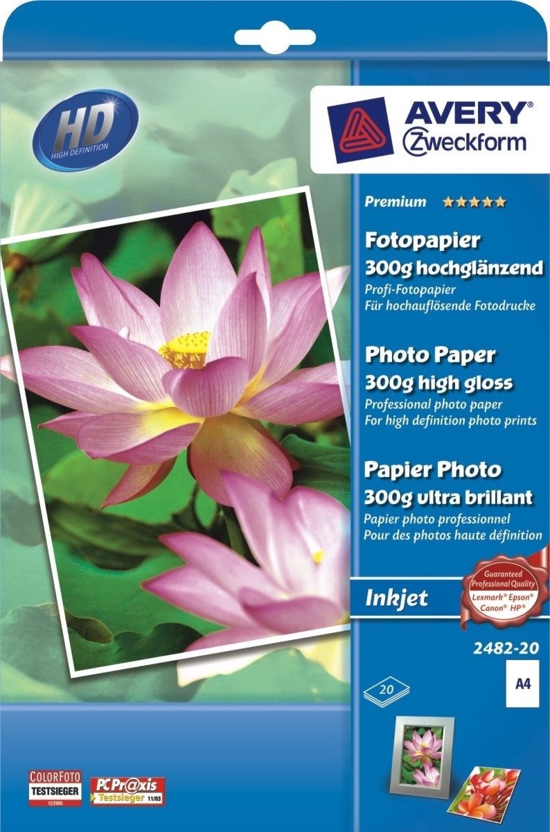Avery Zweckform Fotopapier Inkjet-Fotopapier Premium A4 einseitig beschichtet hochglänzend 300 g