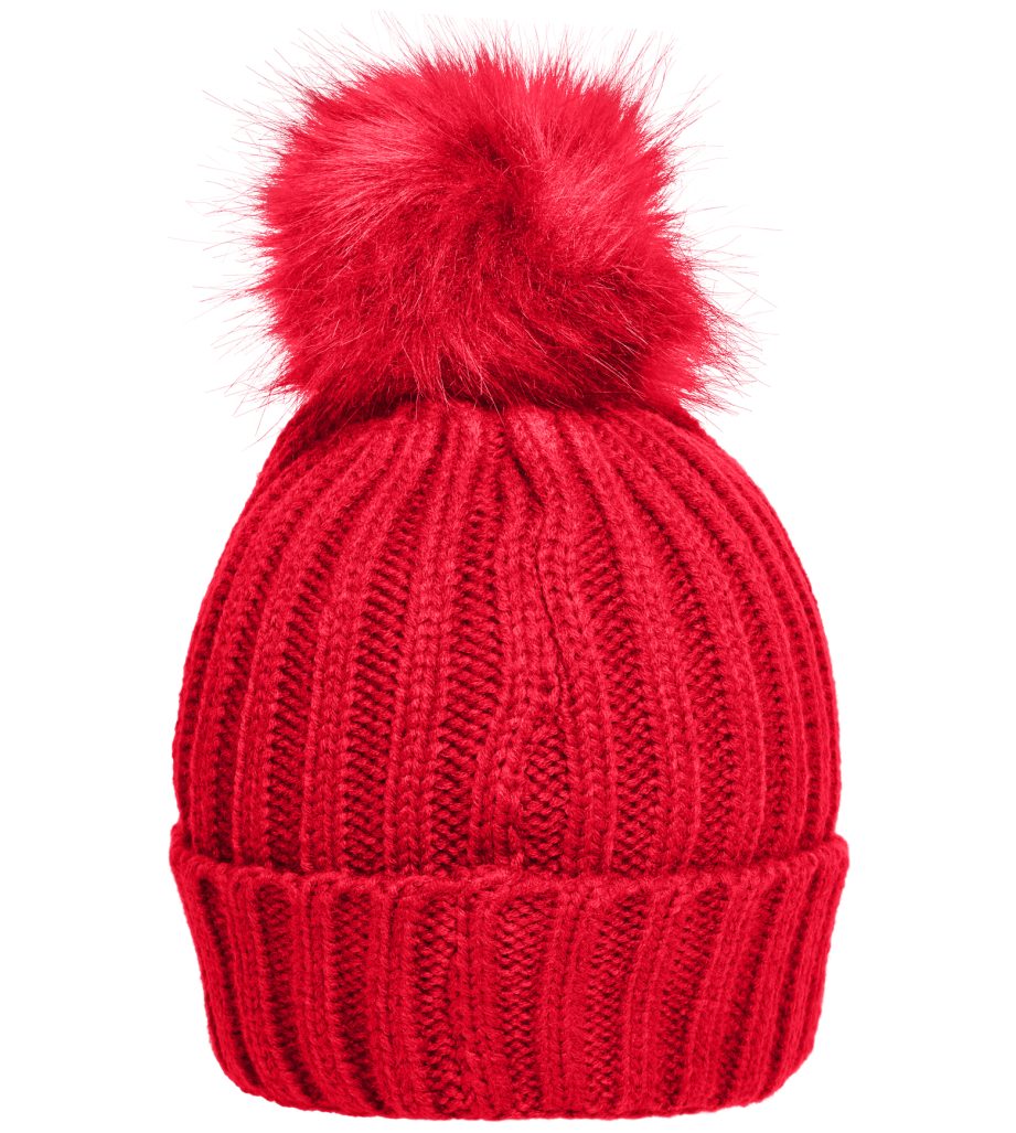 MB7129 Strickmütze Beach extra mit Pompon Elegante Myrtle breitem Ripp Umschlag Strickmütze großem Modischer Damen red mit