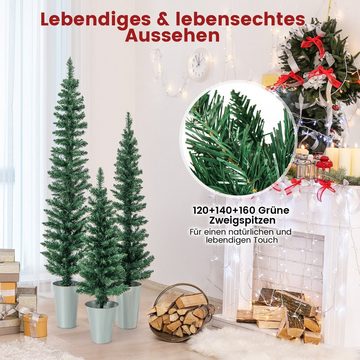 COSTWAY Künstlicher Weihnachtsbaum, 3er Bleistift Tannenbaum 90+120+150cm