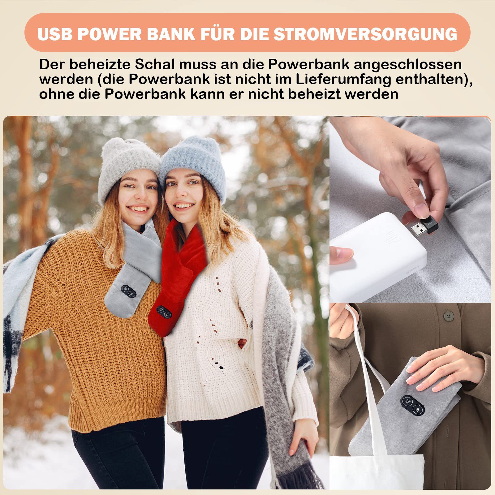 Rosnek Halstuch Beheizt, 3 Temperatur, USB, für Winter Weihnachtsgeschenke, (1-St), 4 Massagelenkung