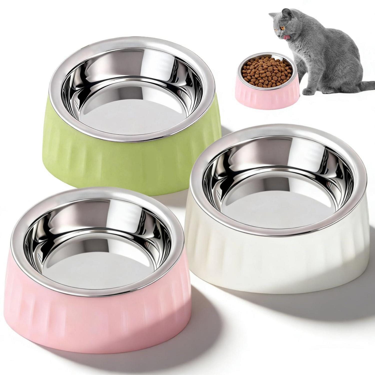 LuxusKollektion Napf-Set Erhöhter Futternapf Katze 15° Schräg Edelstahl 3er-Set