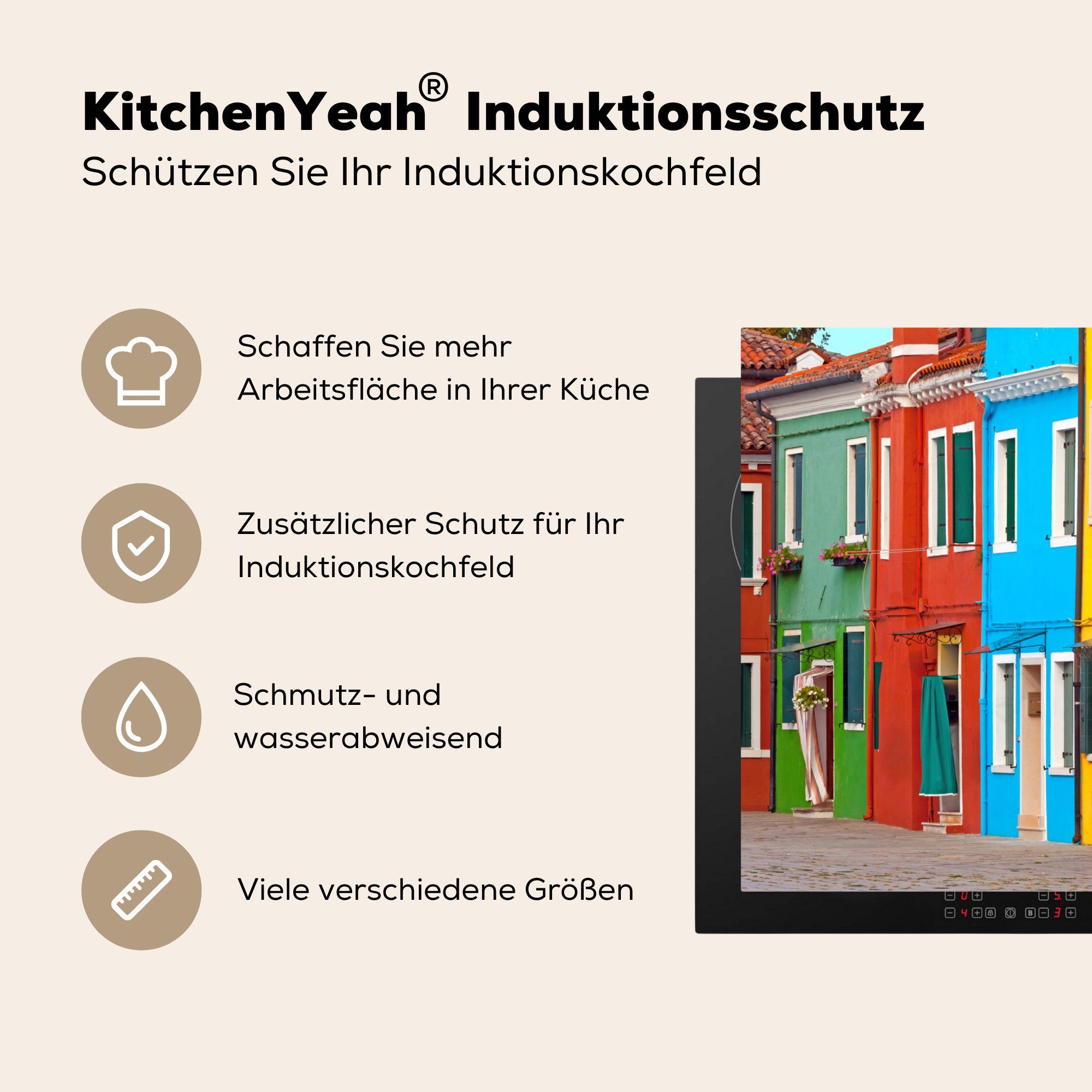 78x78 Haus cm, Vinyl, Arbeitsplatte - (1 Regenbogen, küche tlg), Herdblende-/Abdeckplatte MuchoWow für Italien Ceranfeldabdeckung, -