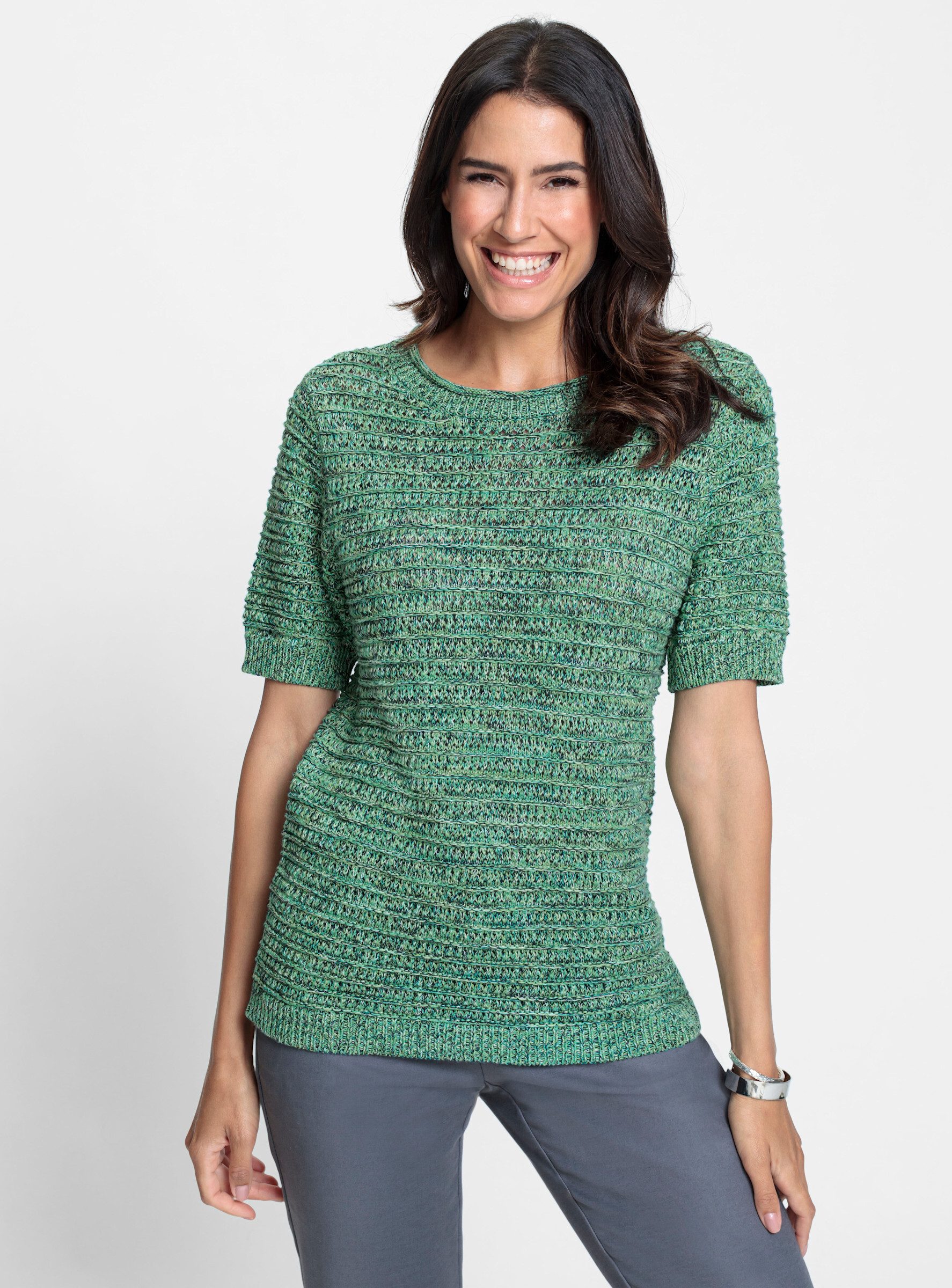 Strickpullover Baumwoll-Pullover Kurzarm Grobstrick