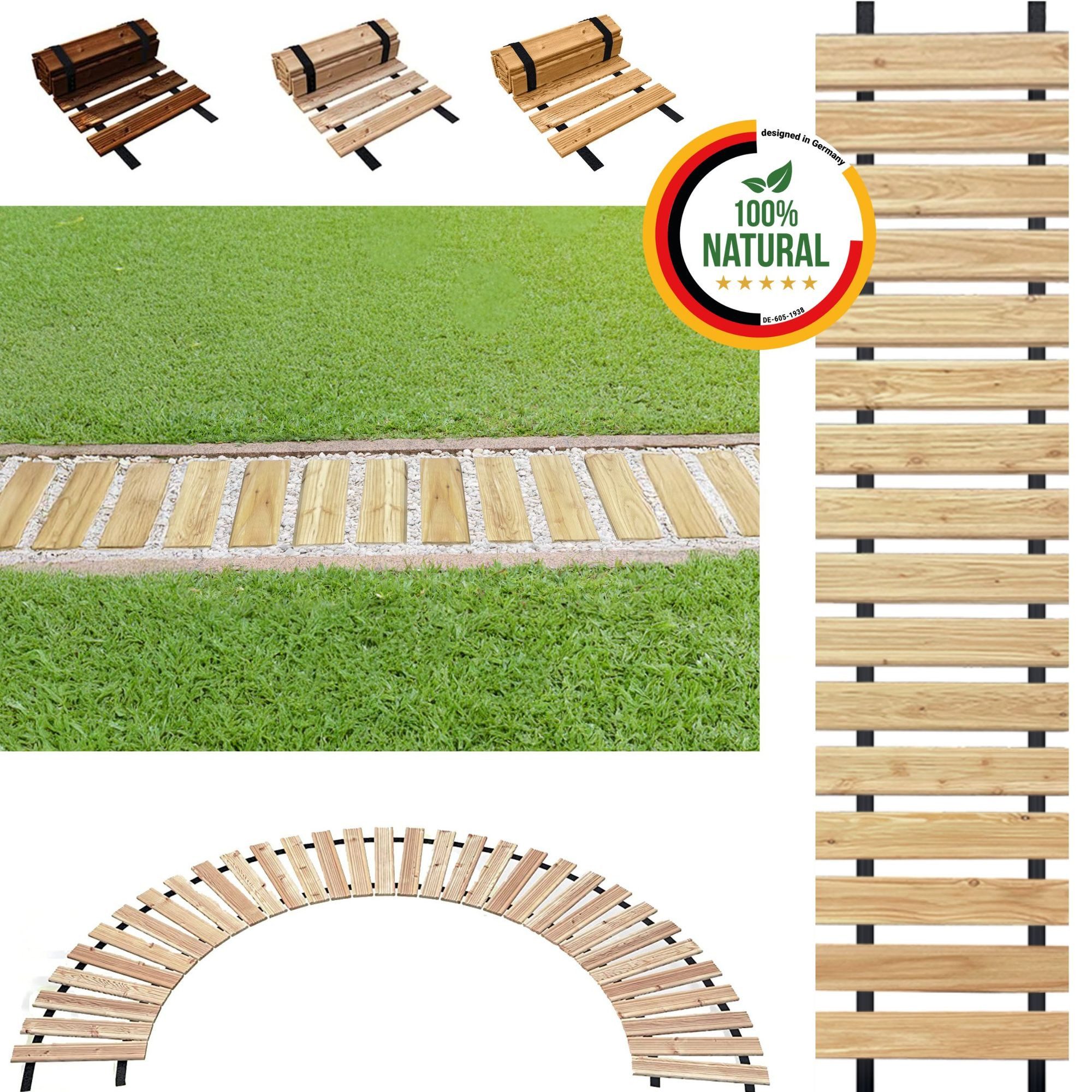 Floranica Gartensteg Gartenweg aus Holz Gartentritte Holzweg aus Lärche, 30x100 cm, Unbehandelt, 1-St., Rollweg Ausrollbarer Gehweg rutschfeste Oberfläche