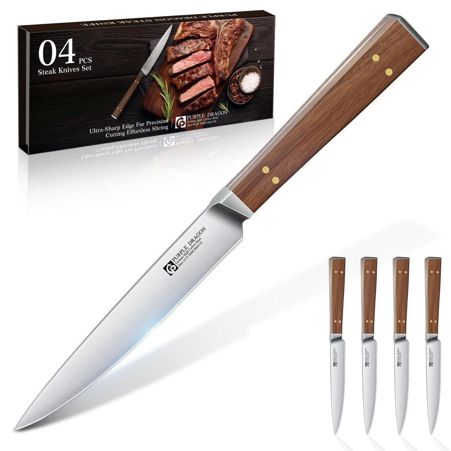 LuxusKollektion Steakmesser Steakmesser 4er Set Holzgriff Edelstahl Wellenschliff