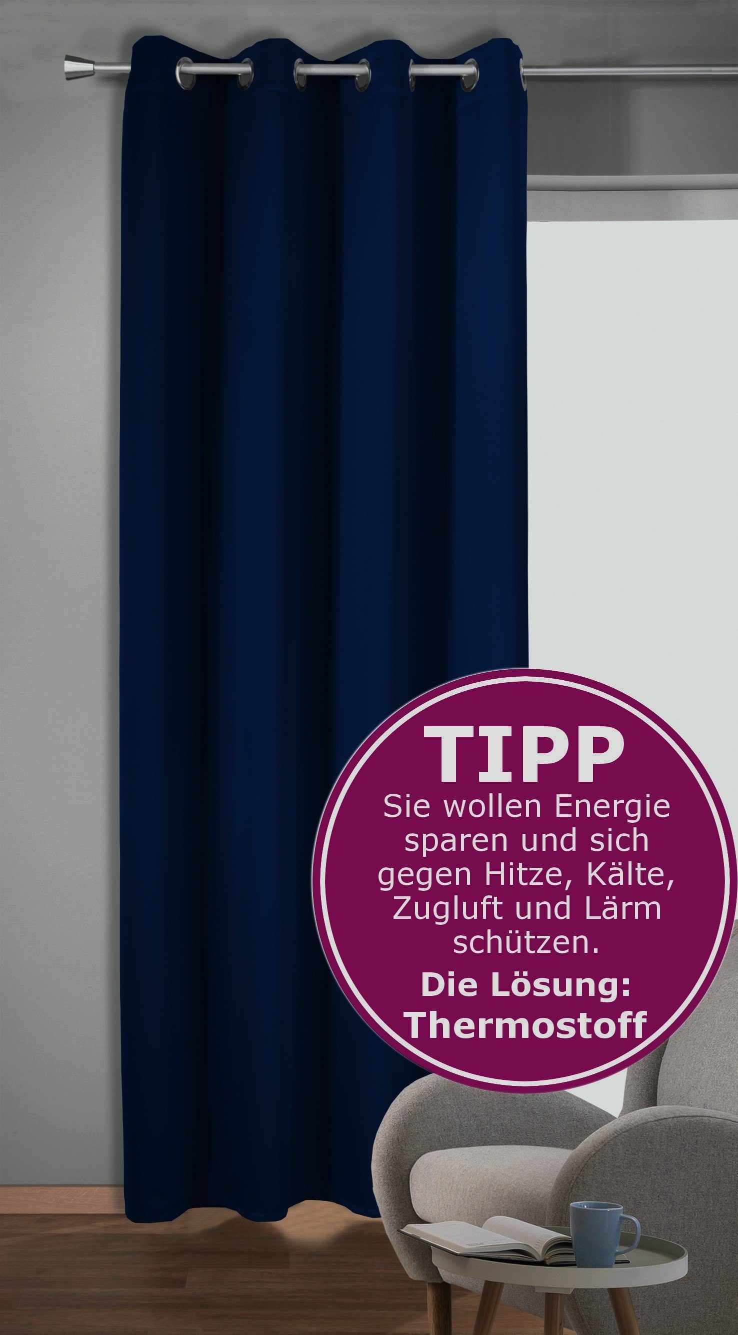 cm 350 nach lang, Maß novumfix, Verdunkelungsvorhang Verdunkelung XXL Vorhang mit ÖSEN Thermoeffekt, verdunkelnd, Energiesparen, bis marine-blau