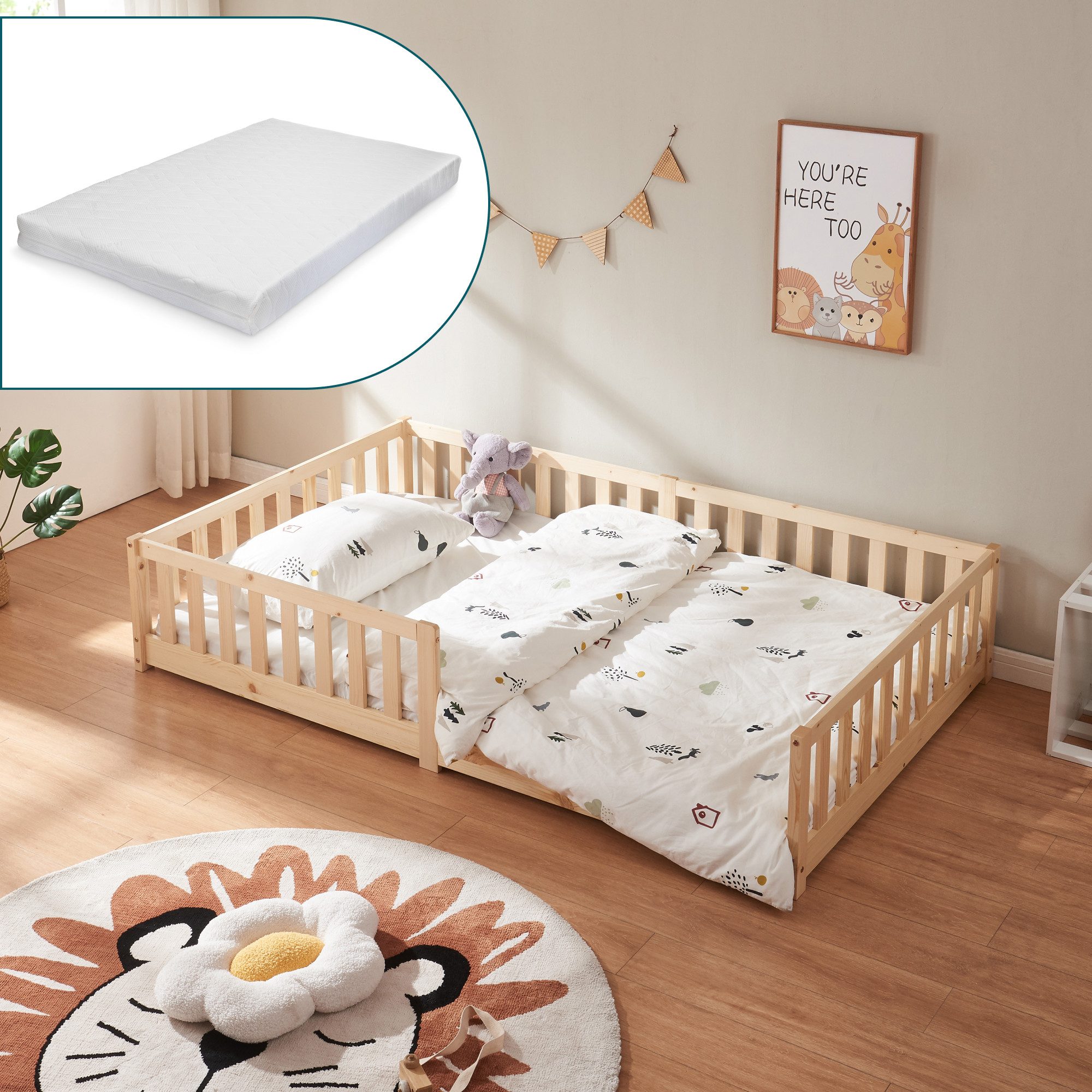 en.casa Kinderbett, »Tanna« mit Matratze 120 x 200 cm Montessori Kiefernhol günstig online kaufen