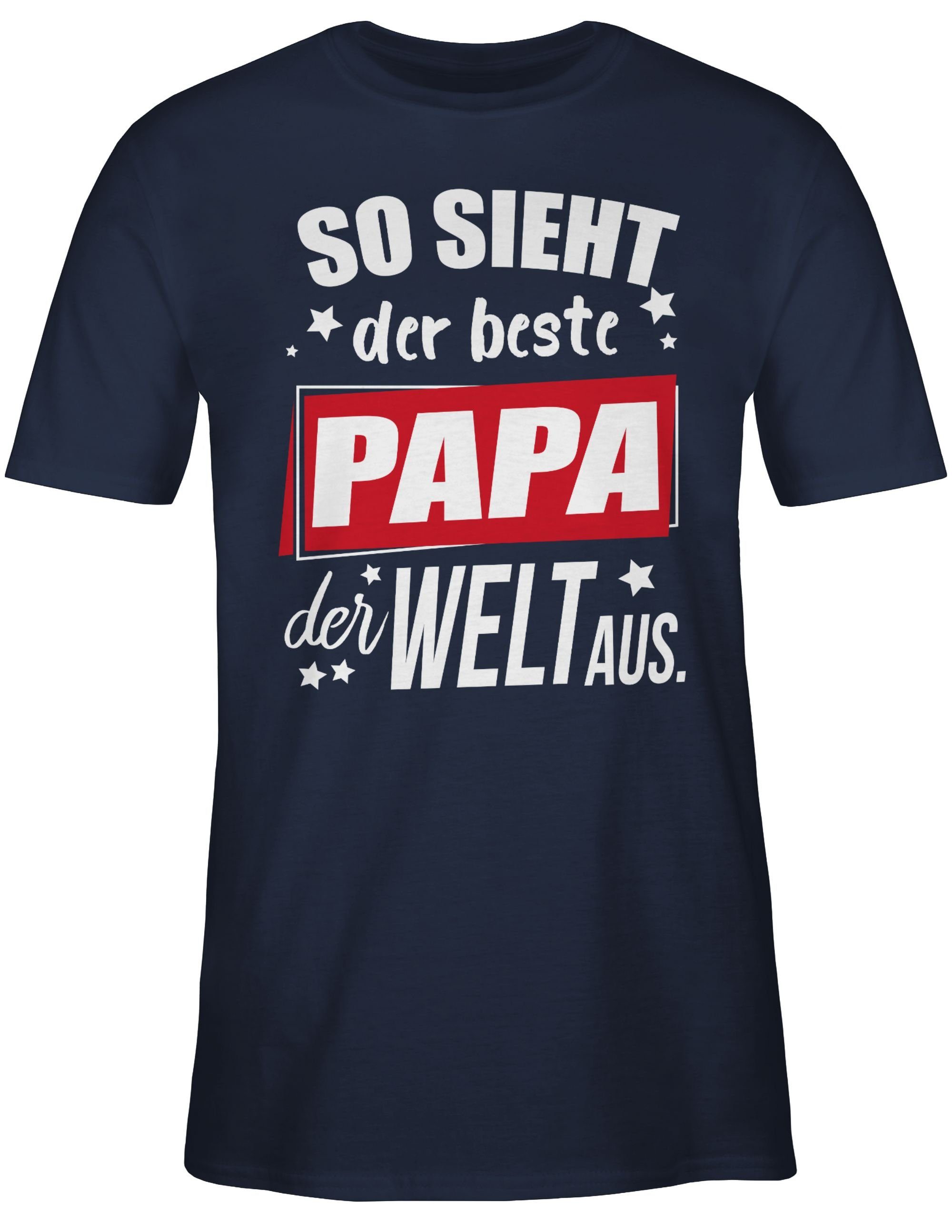 Shirtracer T-Shirt Papa der Blau der Papa Vatertag Welt Navy beste für aus. sieht So Geschenk 2 Sterne