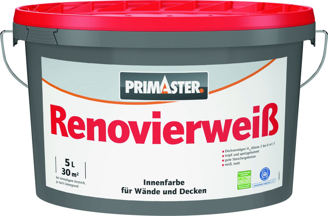 Primaster Wandfarbe Primaster Wandfarbe Renovierweiß weiß 5 L