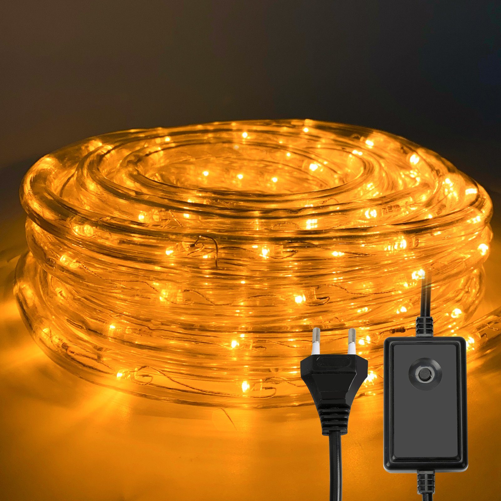 Clanmacy Lichterschlauch 10-50M lichtschlauch mit LEDs Beleuchtung Gelb Party Garten Außen Deko Weihnachtsdeko, Wasserdicht
