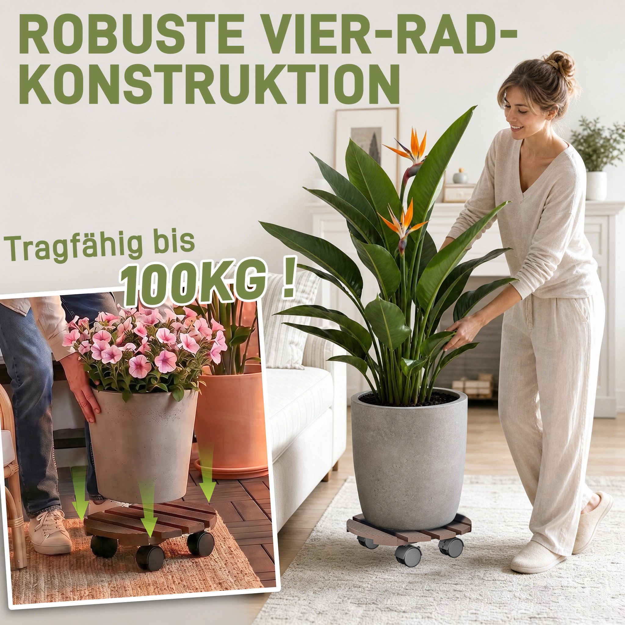 FIVMEN (88BEE8F9F2) Pflanzenroller WPC- Rund Pflanzenwagen Tragkraft 100 kg Blumenwagen 30 x 30 cm – Bild 3 von 5