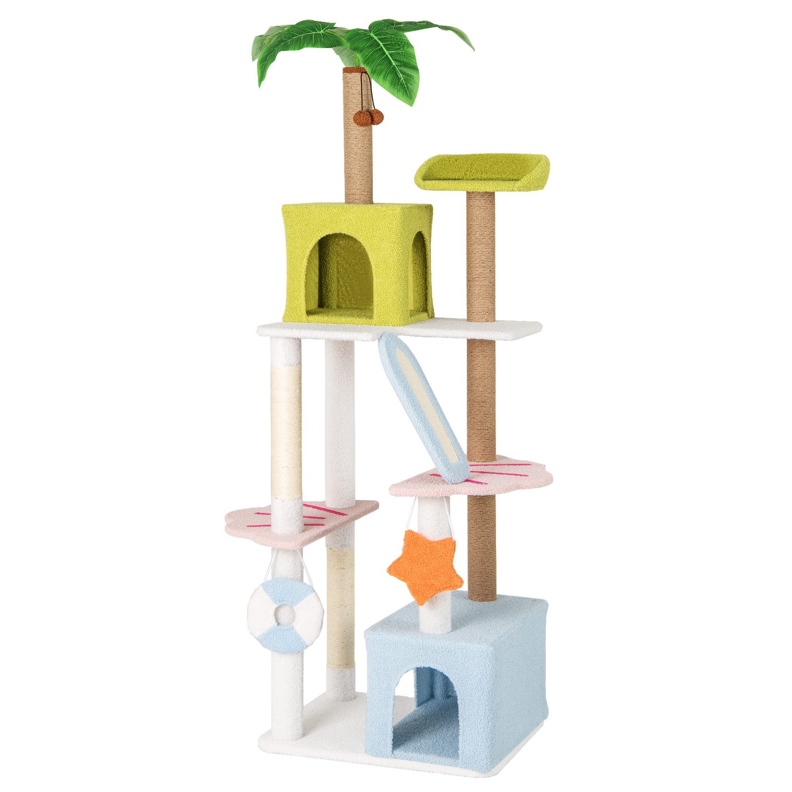 COSTWAY Kratzbaum, mehrstöckig, mit 2 Katzenhöhlen, Plattformen, 180cm