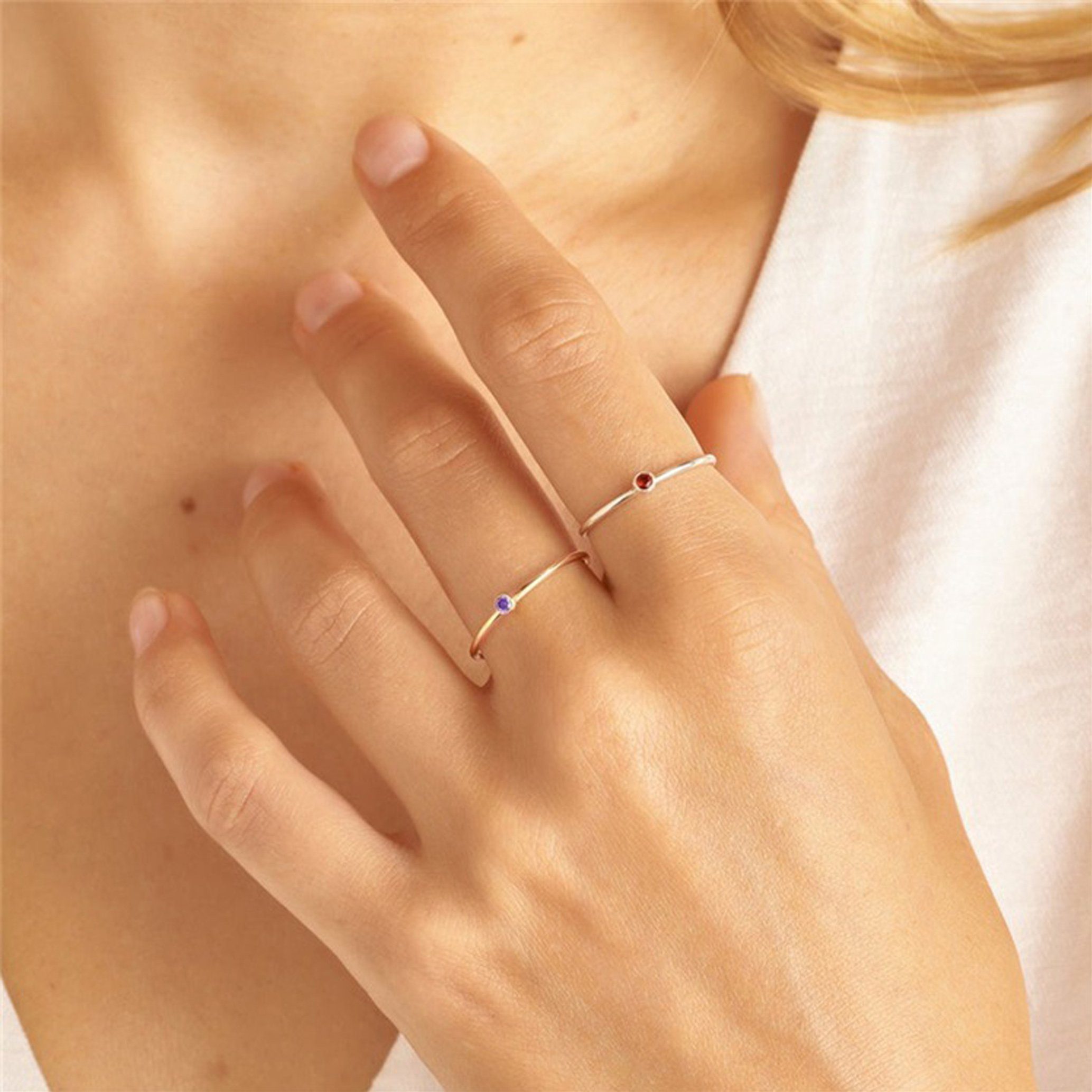 zierlicher Ring, Geburtsstein Fingerring mit Silber Minimalistischer | Stein April GOLDEN Stapelring