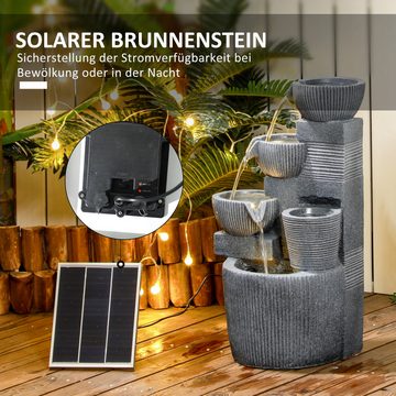 Outsunny Gartenbrunnen Zierbrunnen mit LED-Beleuchtung und 4 Stufen, 31 cm Breite, Wasserbecken BxT: 31x27 cm, (Wasserbrunnen, 1 tlg., Springbrunnen), für Gartenteich, Balkon, Kunstharz