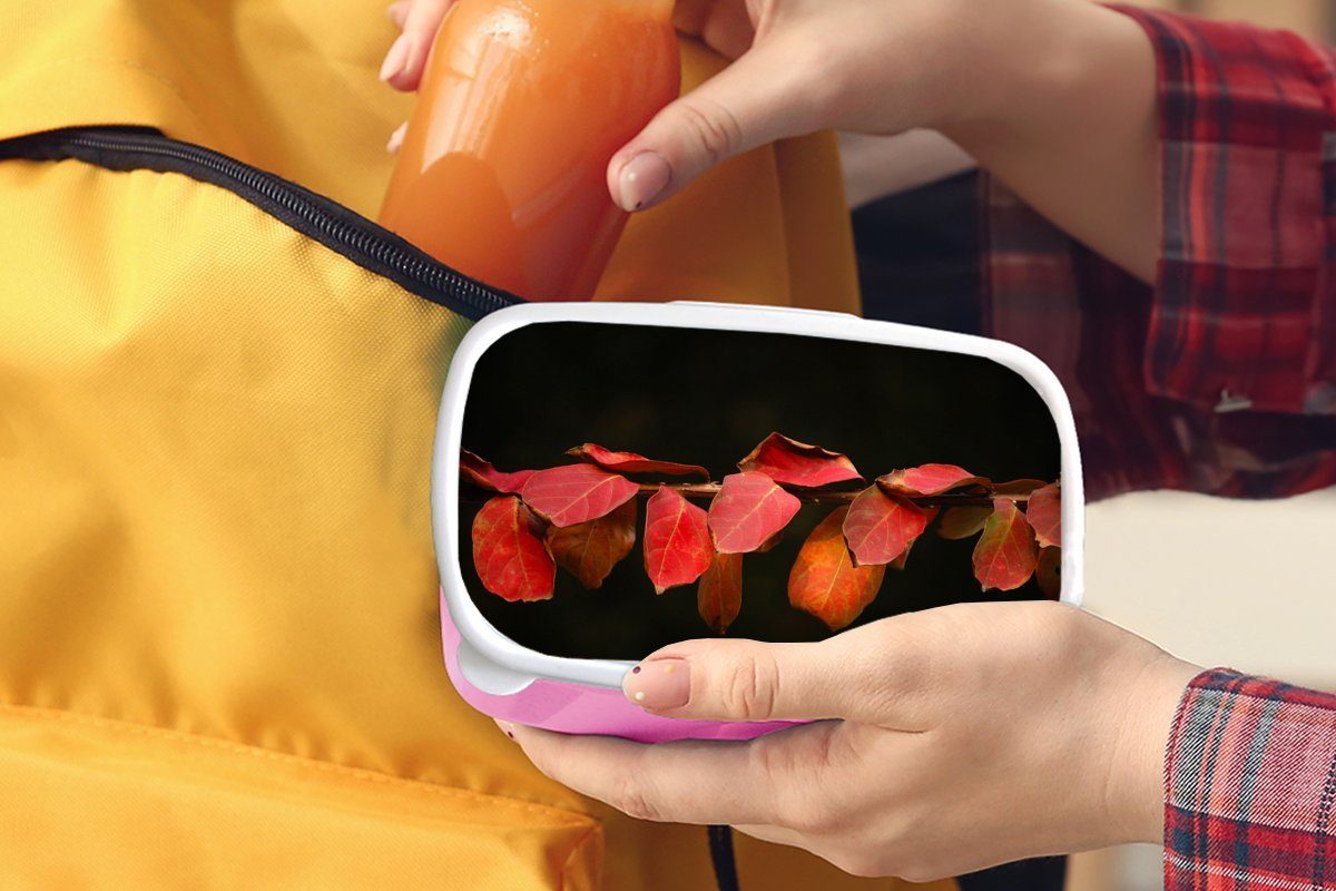MuchoWow Lunchbox Die Erwachsene, Snackbox, Mädchen, rosa Brotdose Brotbox für (2-tlg), roten Kunststoff Kinder, Kunststoff, Blätter Hintergrund, schwarzem auf