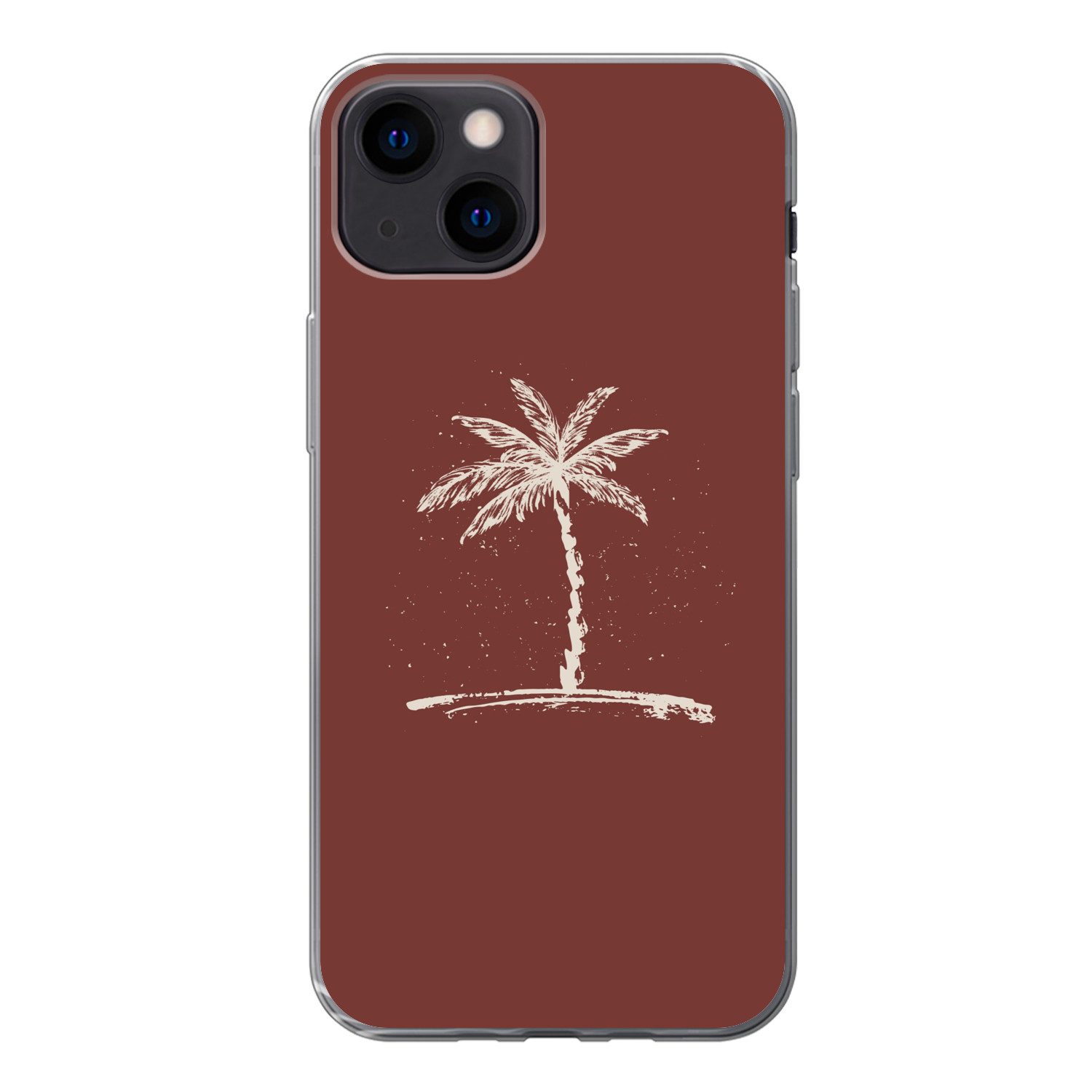 MuchoWow Handyhülle für Apple iPhone 13 mini Palme - Beige - Rot - Tropisch, Smartphone-Bumper, Print, Handy Schutzhülle Dünn