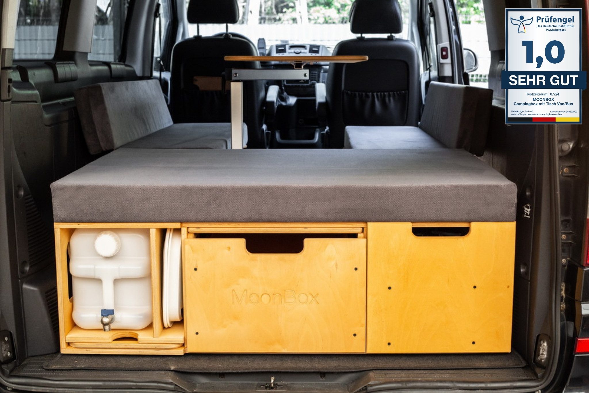 Campingliege MoonBox Campingbox Schlafsystem Camping Minicamper Tisch Van/Bus Typ Drehtisch