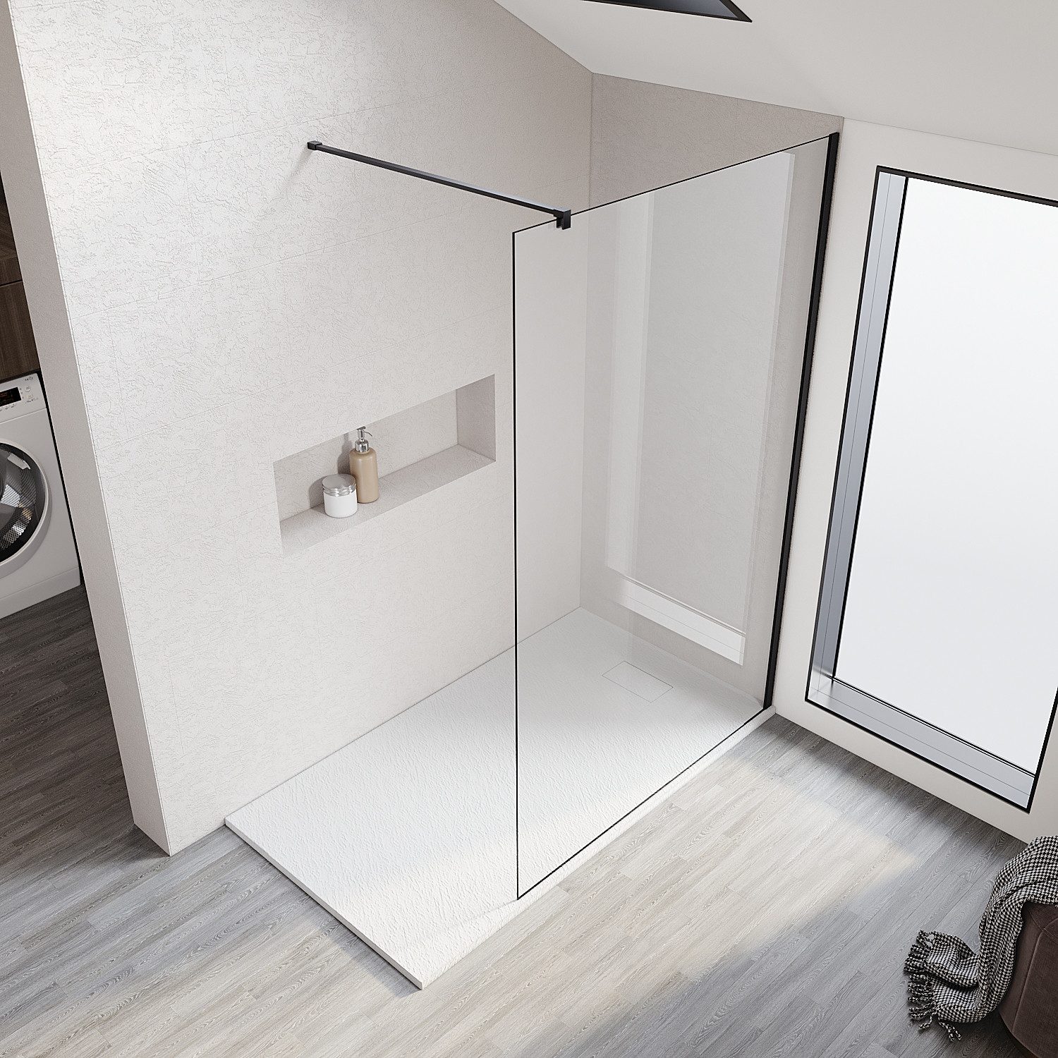 SONNI Walk-in-Dusche 80cm--140 x 200cm Duschabtrennung, schwarz,Walk in Duschwand Dusche, 10mm Einscheibensicherheitsglas mit Nano Beschichtung, Höhe 200cm, mit Stabilisator, schwarz