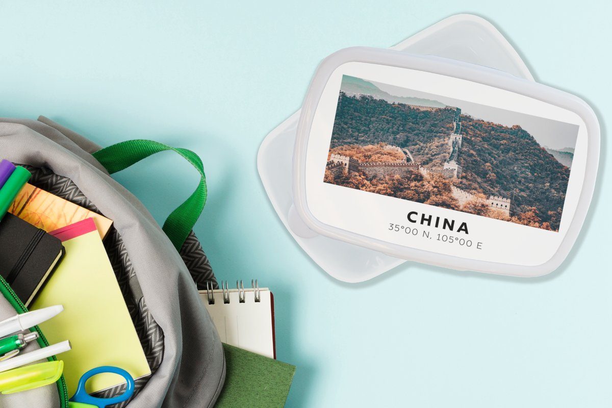 Erwachsene, Herbst - Jungs MuchoWow Kinder - (2-tlg), Mädchen Mauer Lunchbox weiß Asien, für Chinesische Brotdose, und für Kunststoff, und Brotbox