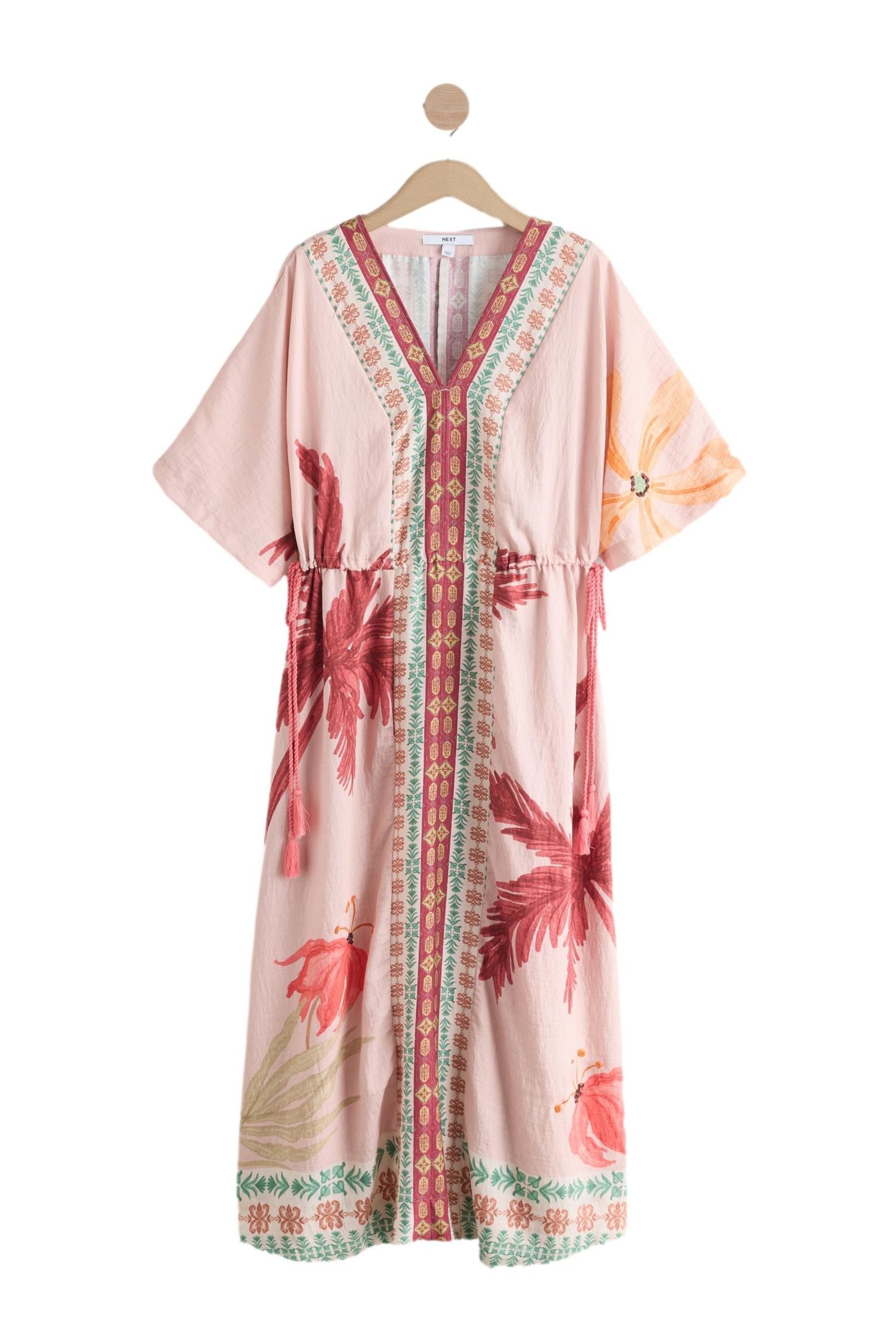 Next Maxikleid Kurzärmeliges Maxi-Kaftankleid mit V-Ausschnitt (1-tlg)