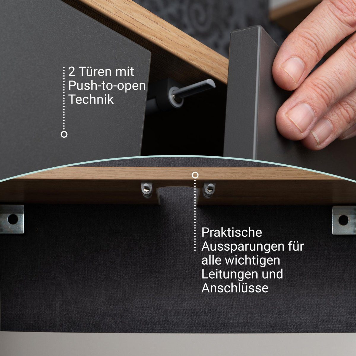 FACKELMANN Badmöbel-Set Finn Set 3-teilig 60 cm breit, mit Füßen, hell braun/anthrazit