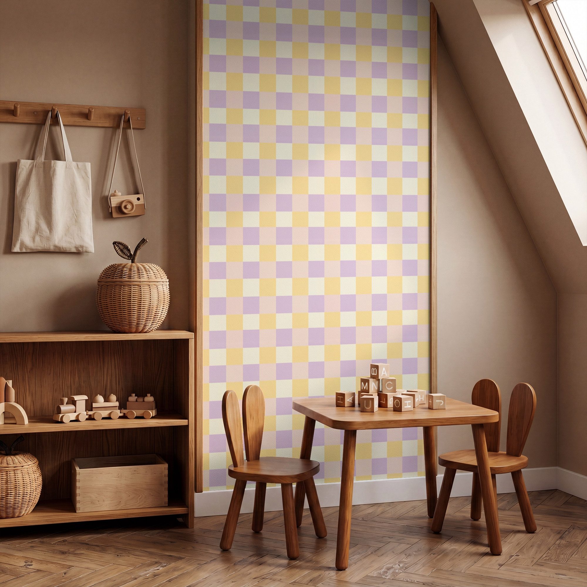 OnlyWow Fototapete Blöcke - Flieder - Gelb, Matt, bedruckt, Wandtapete, Schlafzimmer, Wanddekoration 100x220cm