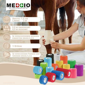 meDDio Pferdebandage 1 Haftbandage Selbsthaftende Bandage / Fixierbinde 7,5cm x 4,5m gelb