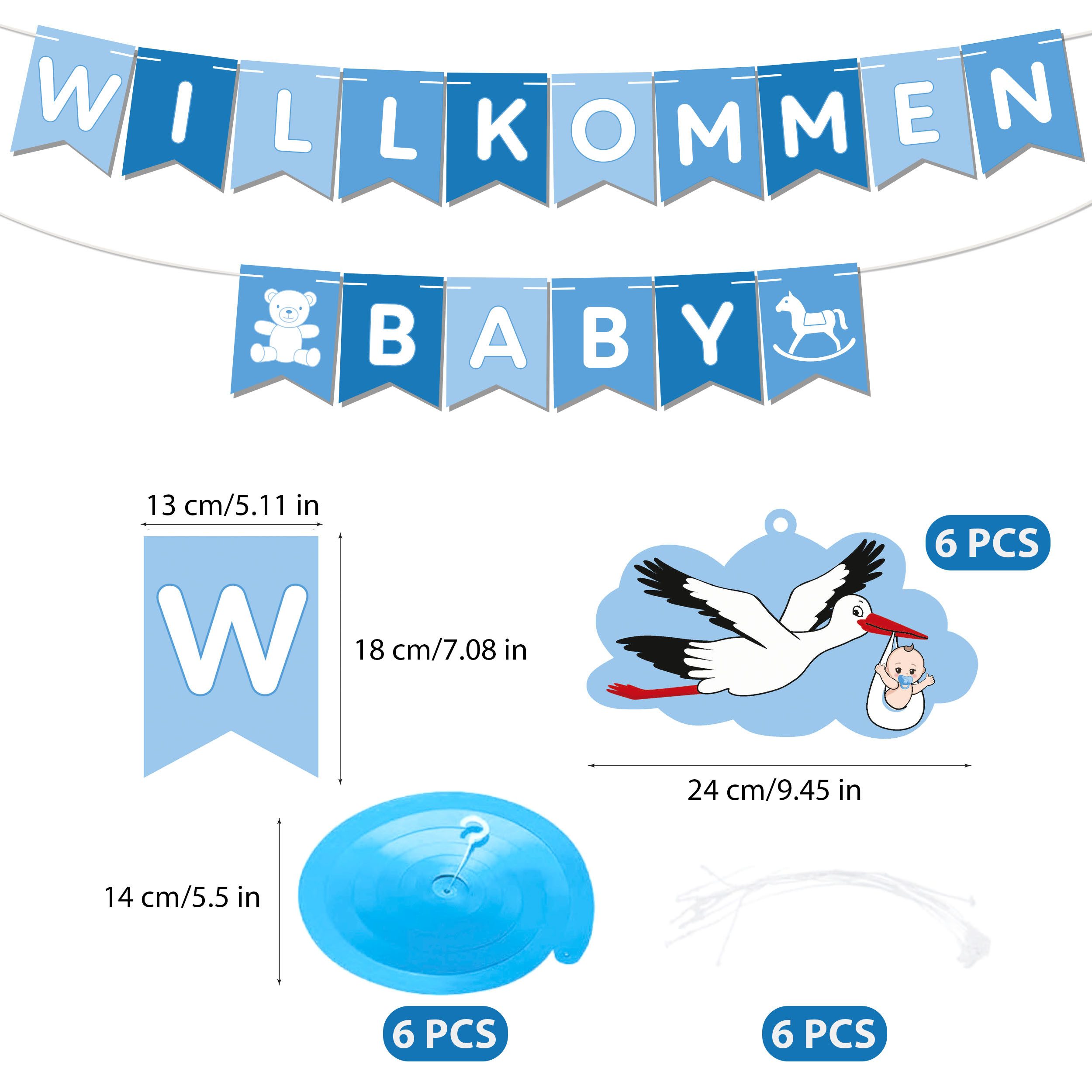 BRUBAKER Girlande Willkommen Baby Wimpelkette für Mädchen mit Storch Anhängern, Willkommensdeko Set für Zuhause, Babyparty und Babyzimmer Dekoration