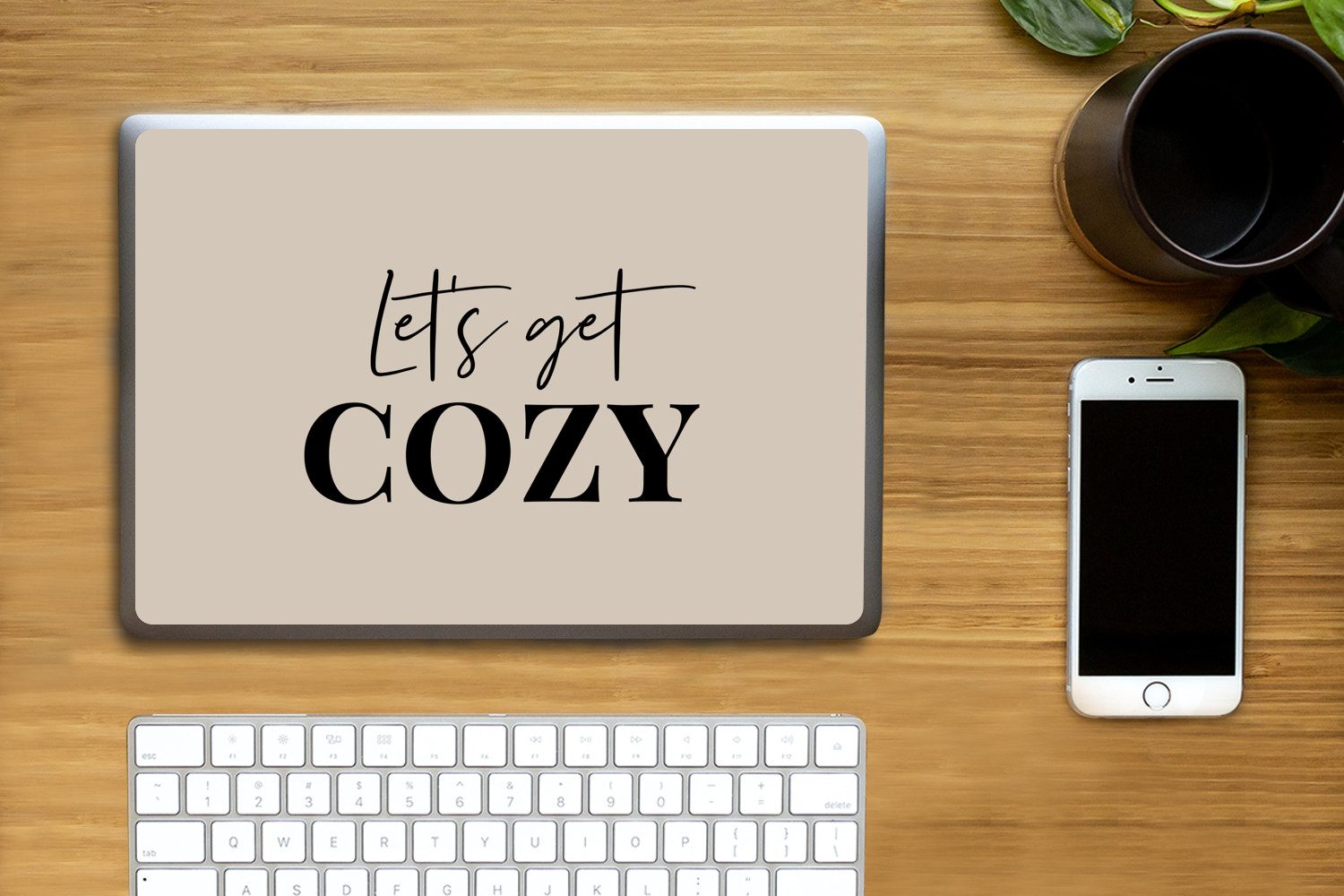 Thumbnail - MuchoWow Laptop-Aufkleber Beige - Winter - Zitat - Gemütlich, (1tlg), Laptop Folien Cover, Aufkleber, Sticker, Schutz vo...