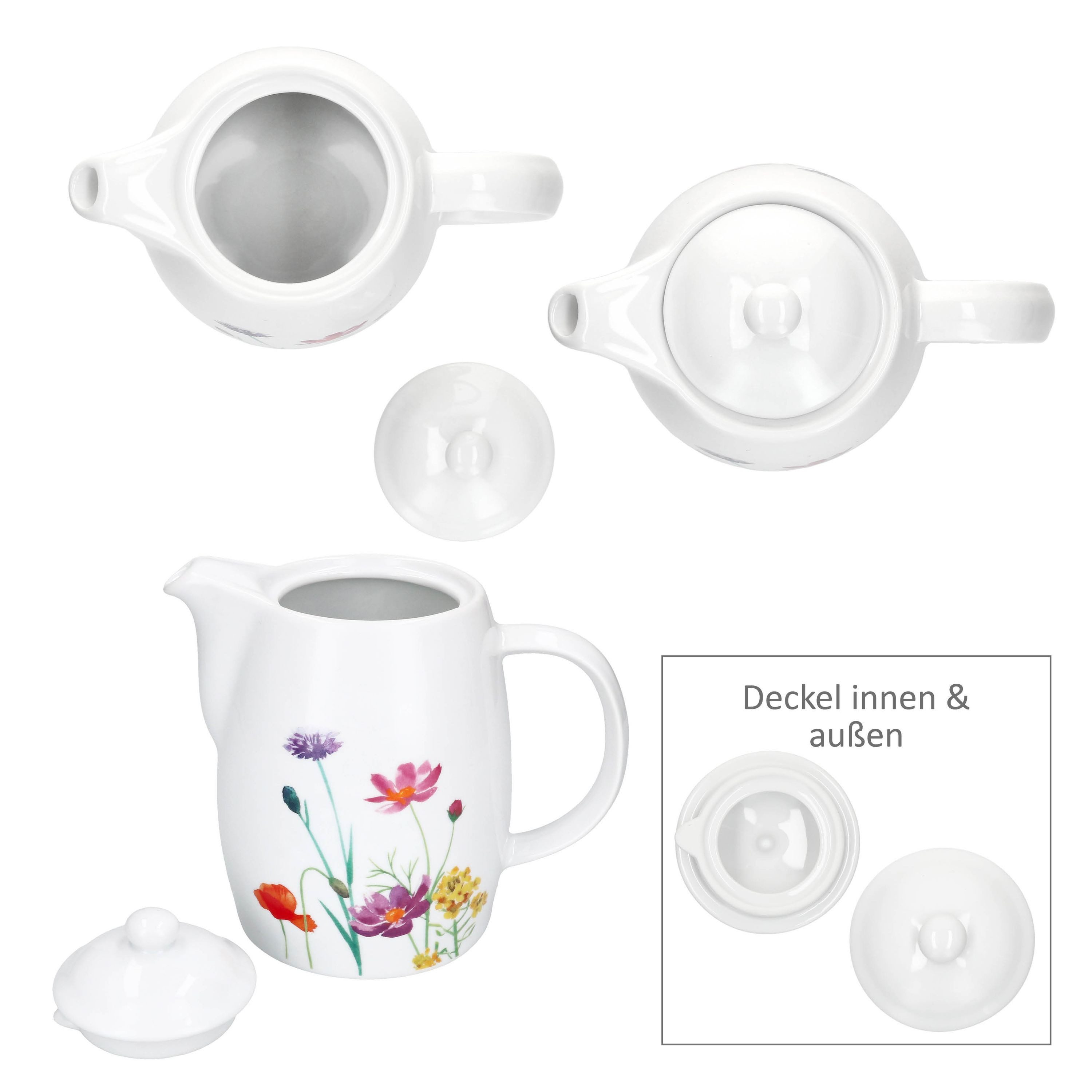 MamboCat Kanne Kanne Marie 850ml mit Deckel Porzellan für Tee & Kaffee Blumenwiese