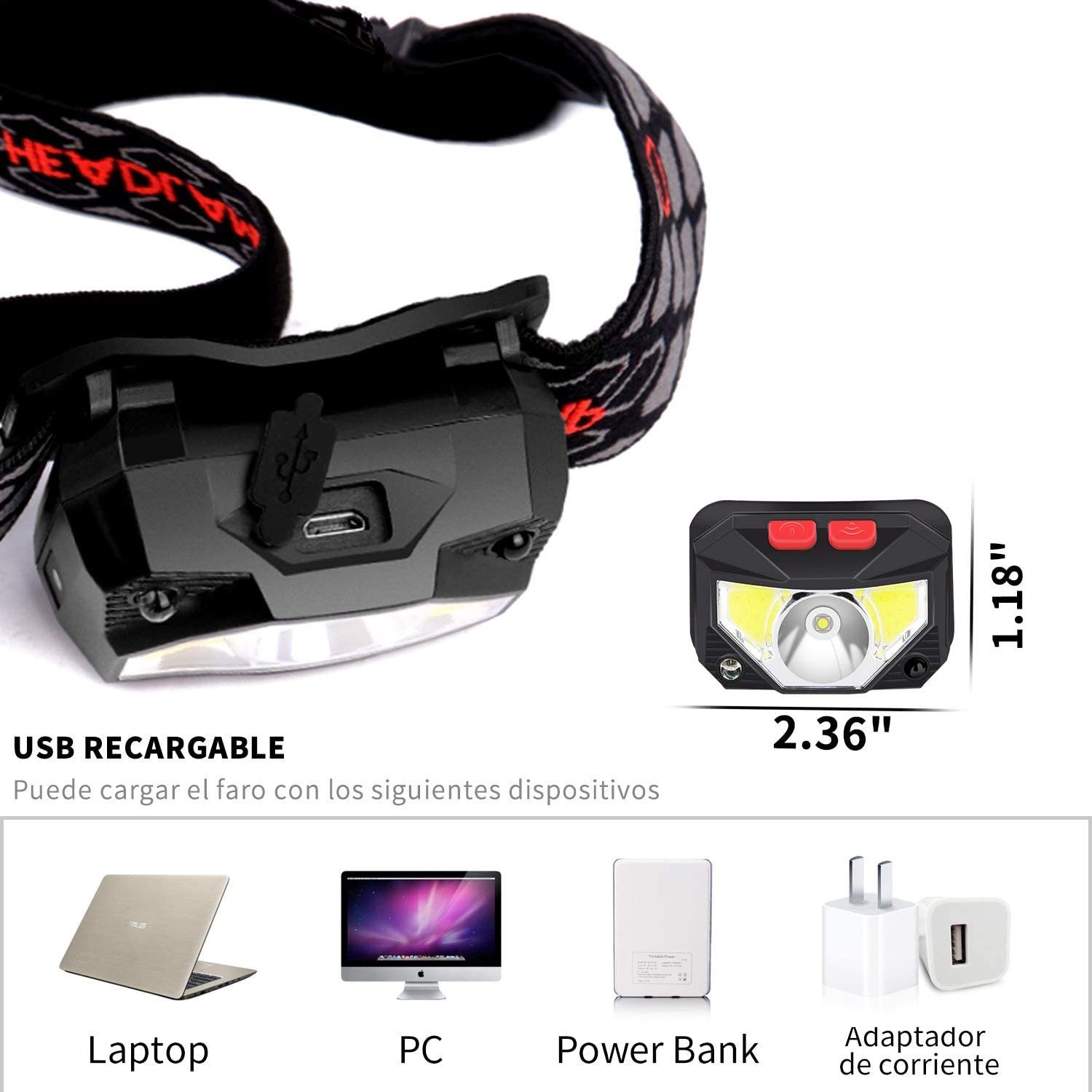 zggzerg LED Stirnlampe IPX4 Wasserdicht Kopflampe Superhell Einstellbare USB Wiederaufladbare