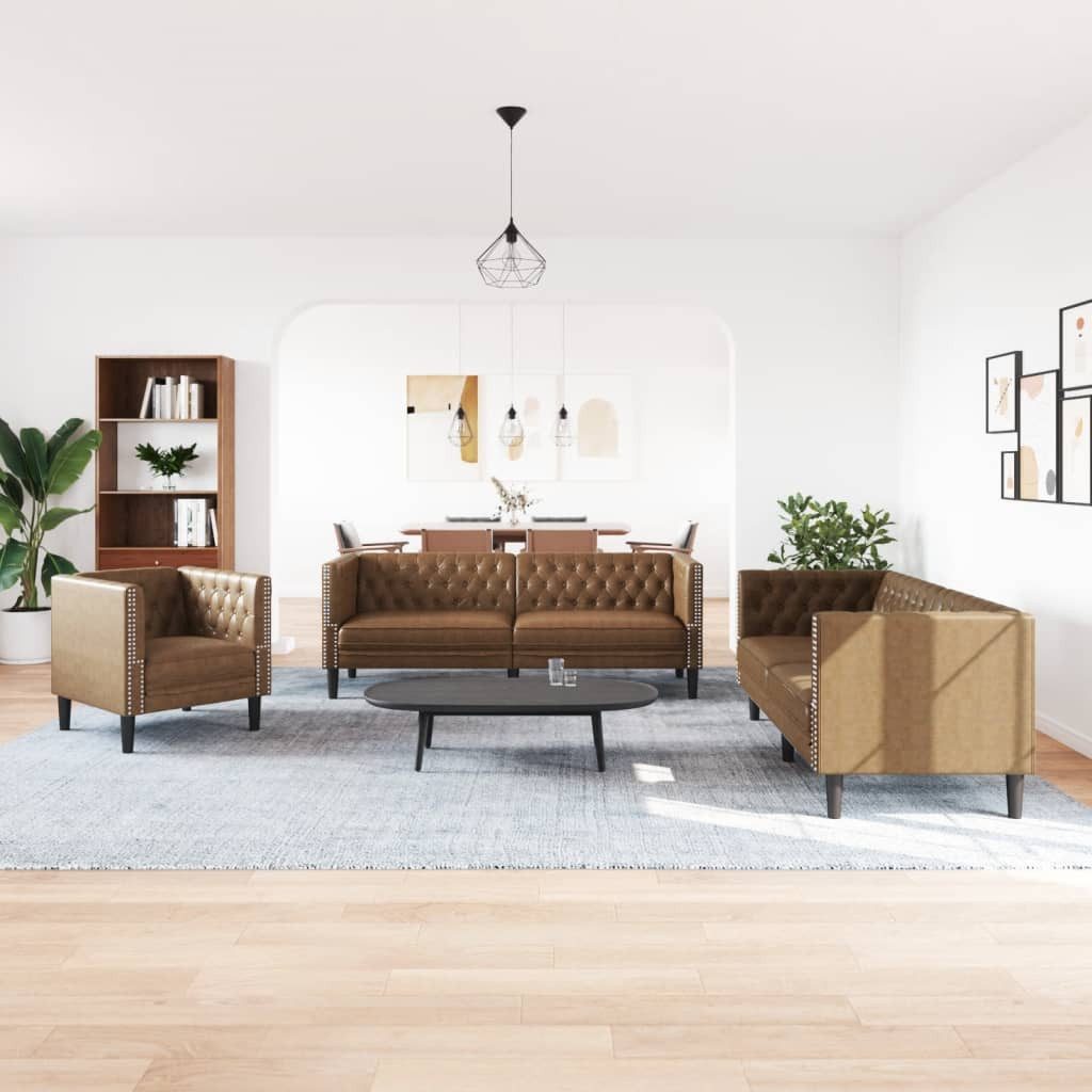 vidaXL Sofa 3-tlg. Chesterfield-Sofa-Set Braun Kunstleder günstig online kaufen