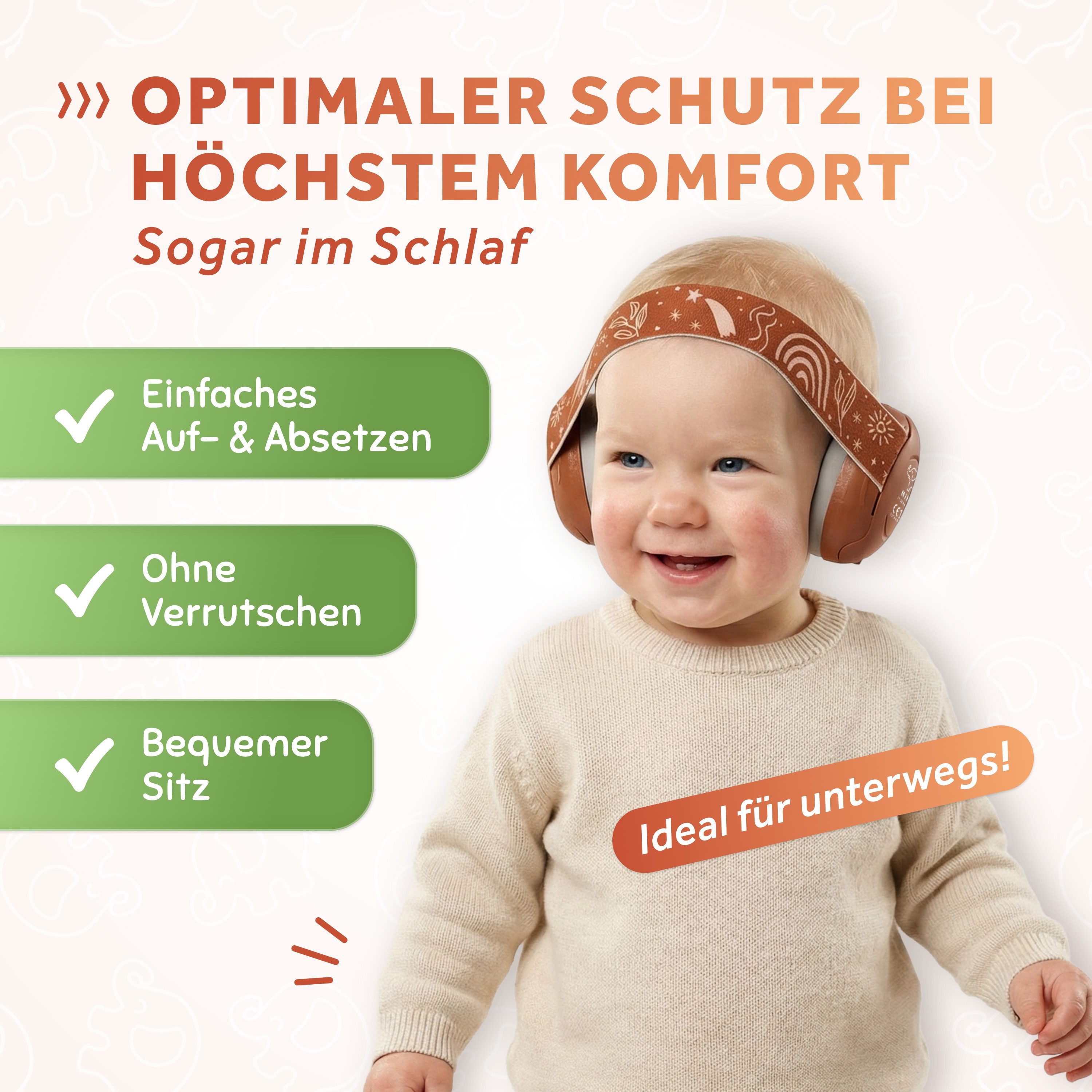 Schallwerk Kapselgehörschutz Mini+ Ohrenschützer für Kleinkinder - Gehörschutz Baby, (Kopfhörer Babys & Kleinkinder, Ohrenschutz für Babys mit verstellbaren Band), bis zu 52cm Kopfumfang