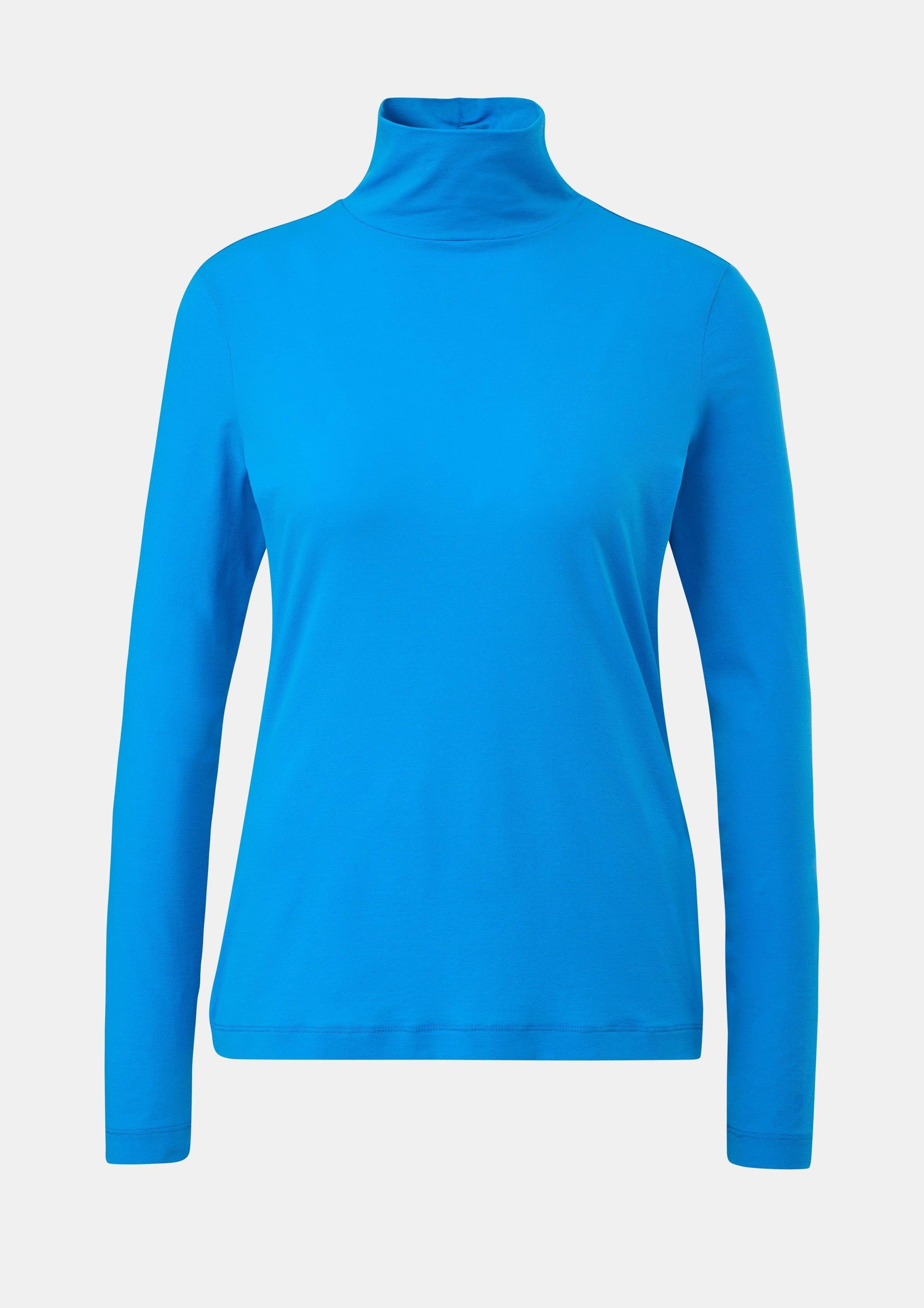 Comma Langarmshirt Dünnes royalblau Jersey aus Longsleeve Raffung