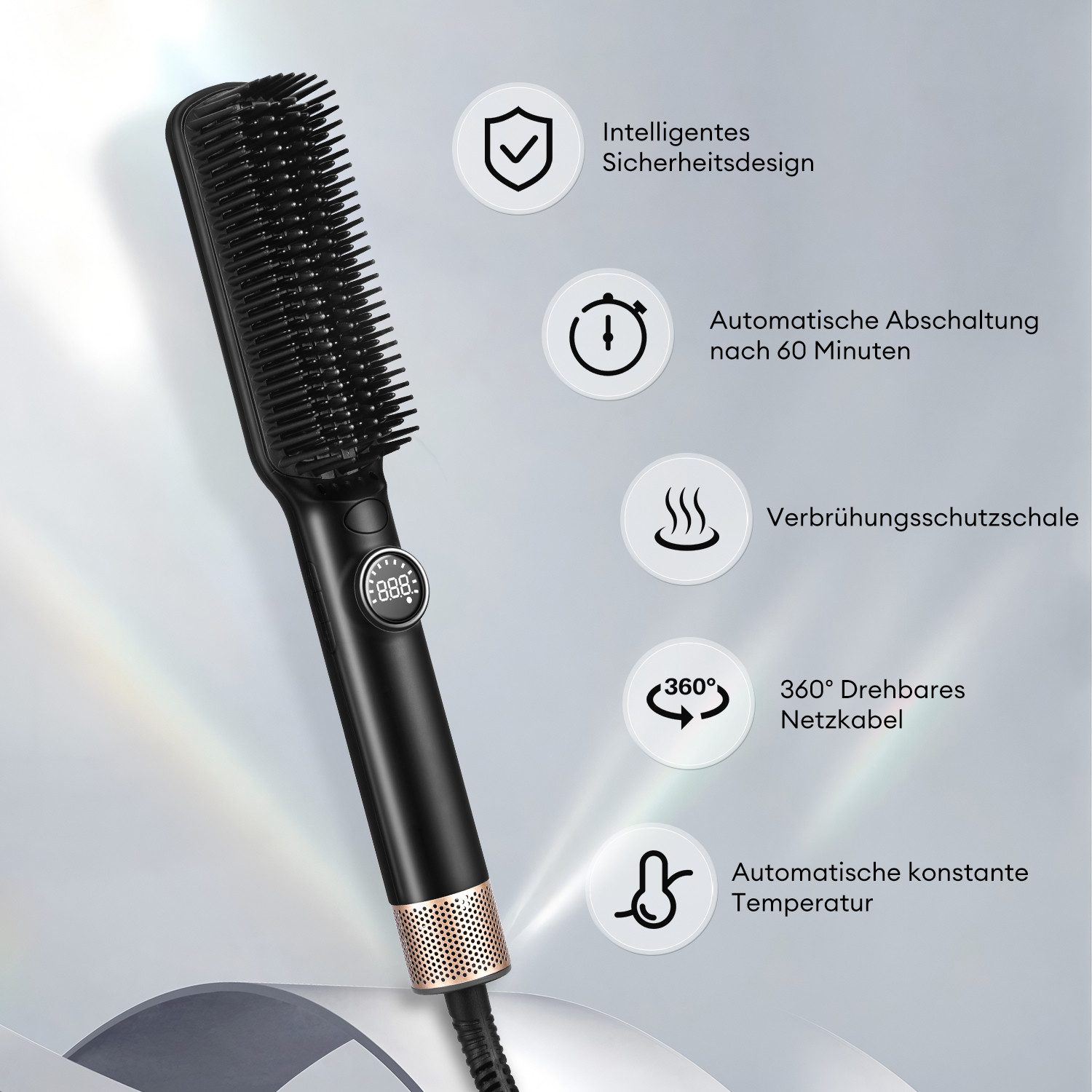 CkeyiN Haarglättbürste Kaltluft-Glättungskamm Dual-Modus Kaltluft und beheiztes Glätten, 100-230℃ mit LED-Anzeige 360° drehbarer Kabel Beheizter Glättungskamm