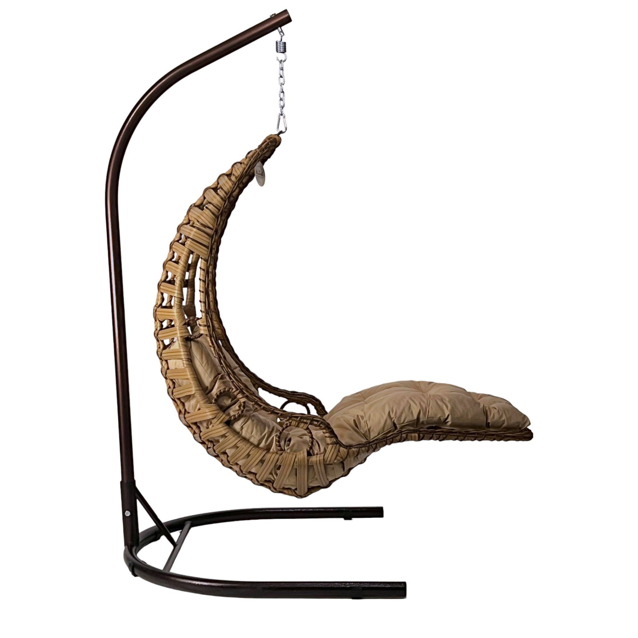 gowoll Hängesessel mit Gestell Hängestuhl und Kissen Rattan Bodrum Double (hängesessel 1-2 personen, 1x Hängekorb, 1x C-Fuß, 2x Gestell, 2x Feder, 1x Polster), Korbmaße: Breite 75 cm, Höhe 140 cm, Tiefe 113 cm