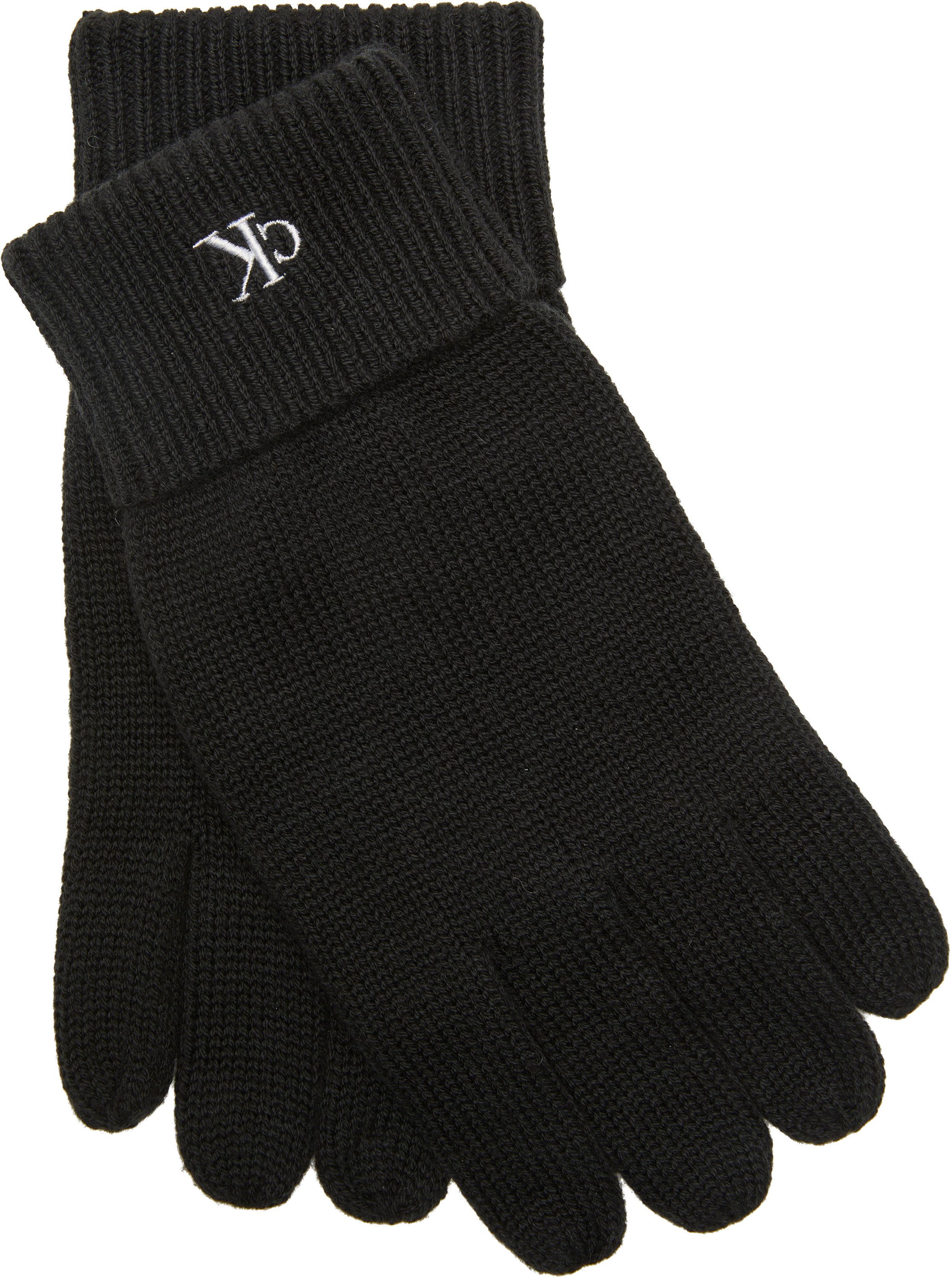 Calvin Klein Strickhandschuhe mit Touchscreen-Technologie, Feinrippstrick, Logostickerei