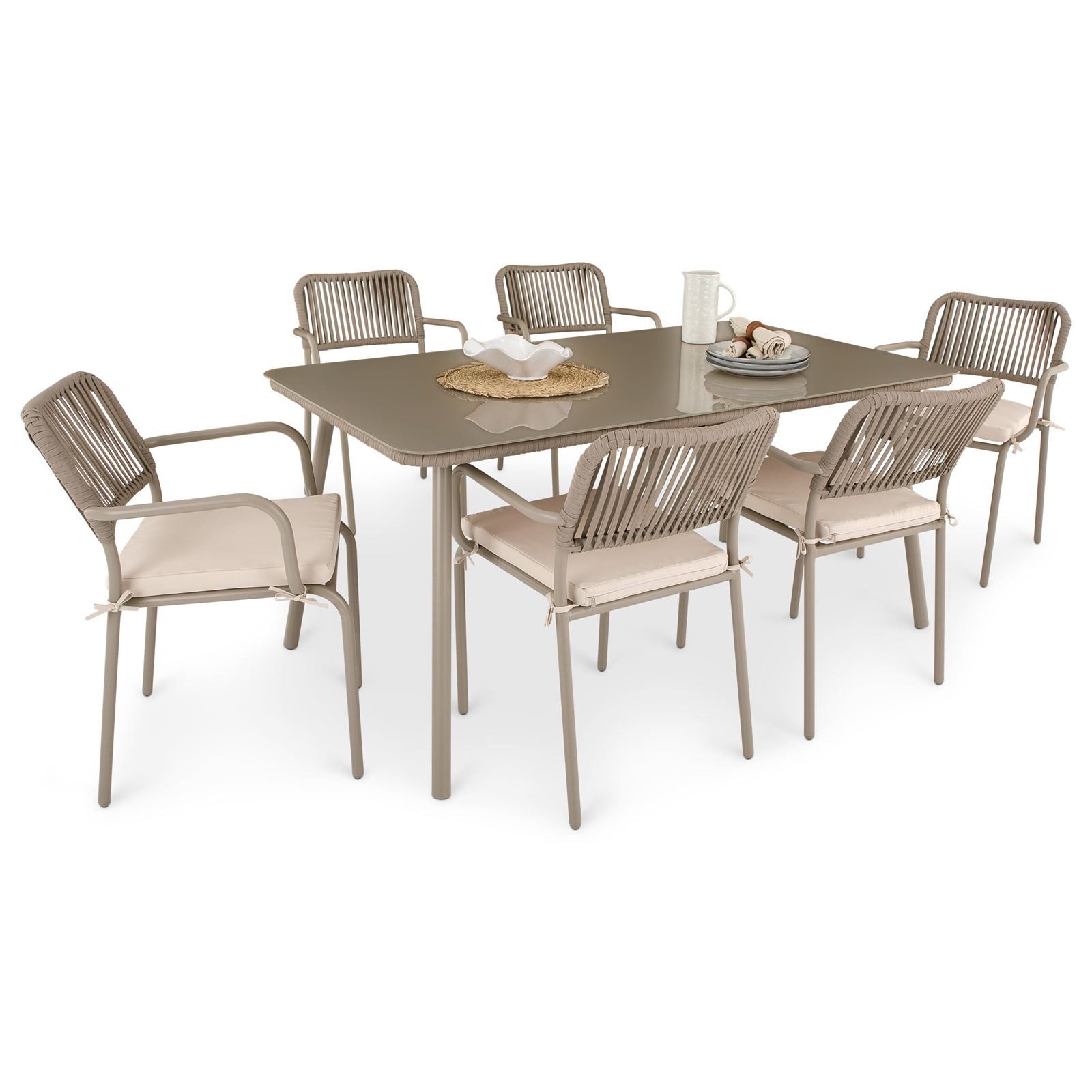 IDIMEX Garten-Essgruppe VOLONTE, Sitzgruppe 6 Stühle mit Kissen & Tisch mit günstig online kaufen