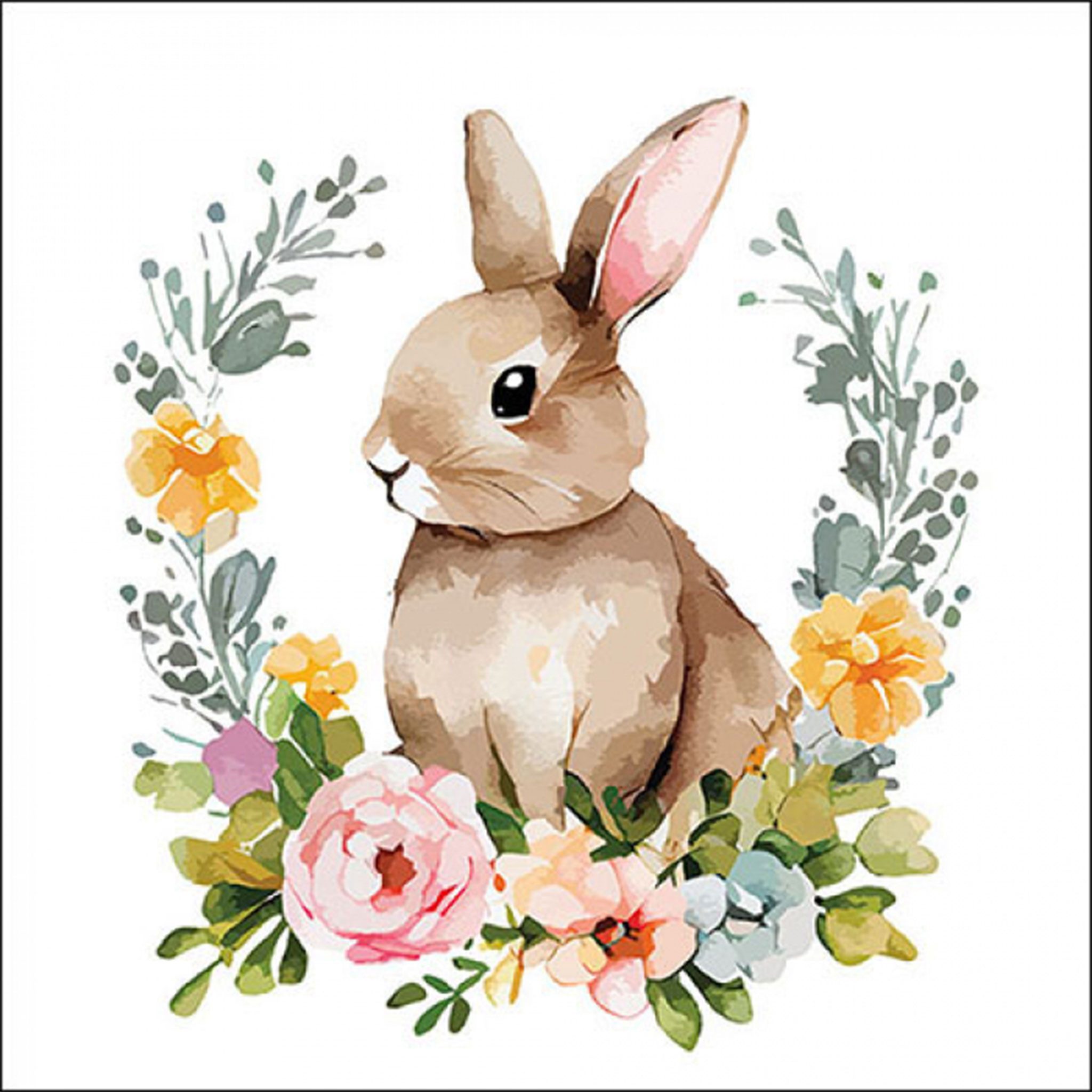 Ambiente Luxury Paper Products Papierserviette, Servietten Papier 33x33cm 3-lag. mit Osterhase & Blumen Motiv 20 Stück