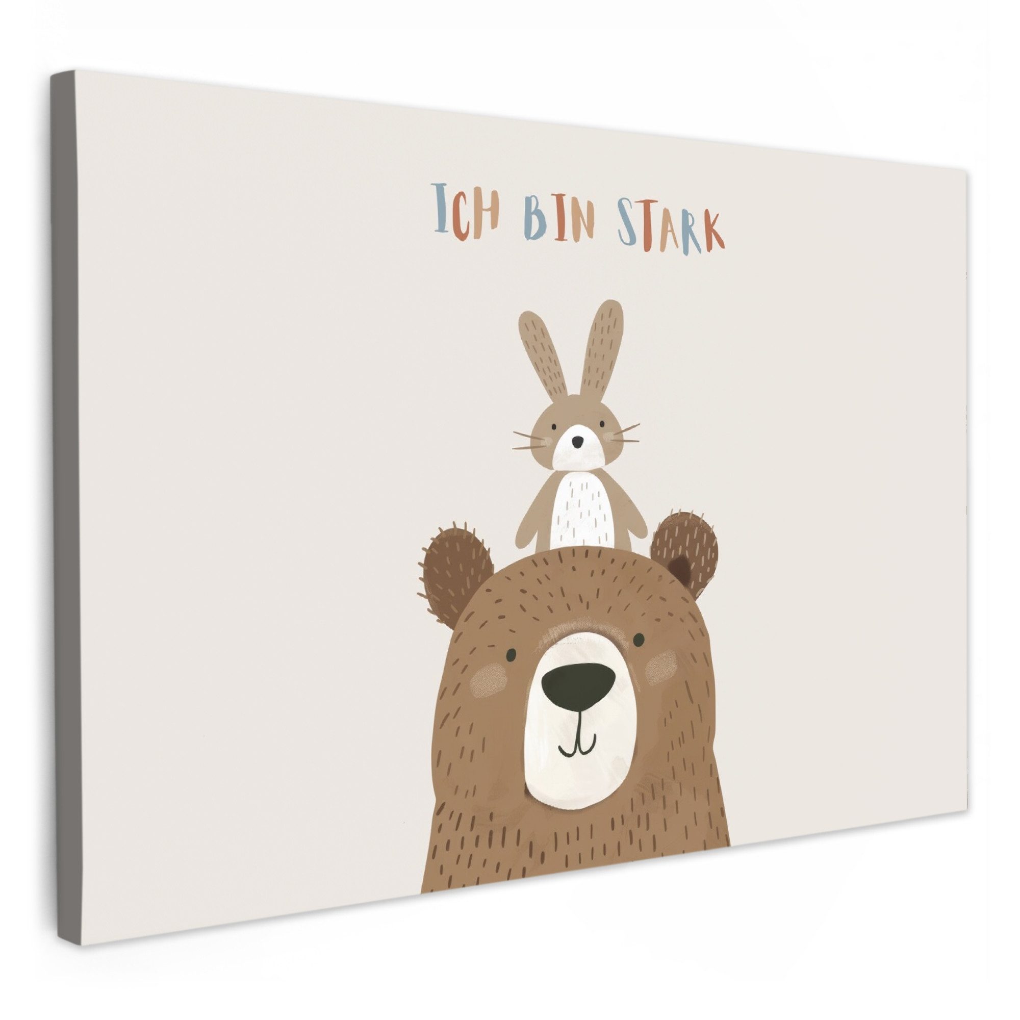 OneMillionCanvasses® Leinwandbild Bär - Kaninchen - Beige - Tier - Zitat, Fotodruck (1 St), Kinder zimmer Deko, Mädchen und Jungen Bilder 30x20 cm