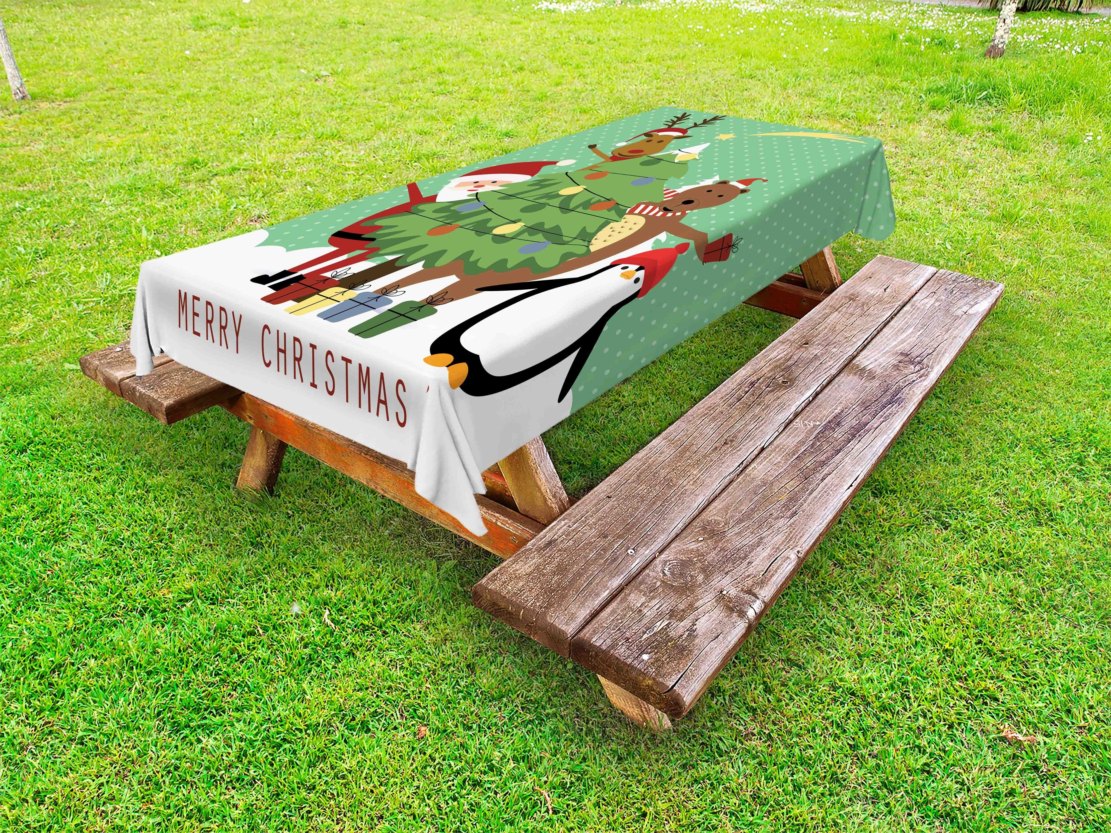 Abakuhaus Tischdecke dekorative waschbare Picknick-Tischdecke, Weihnachten Sankt-Bär Deer Penguin