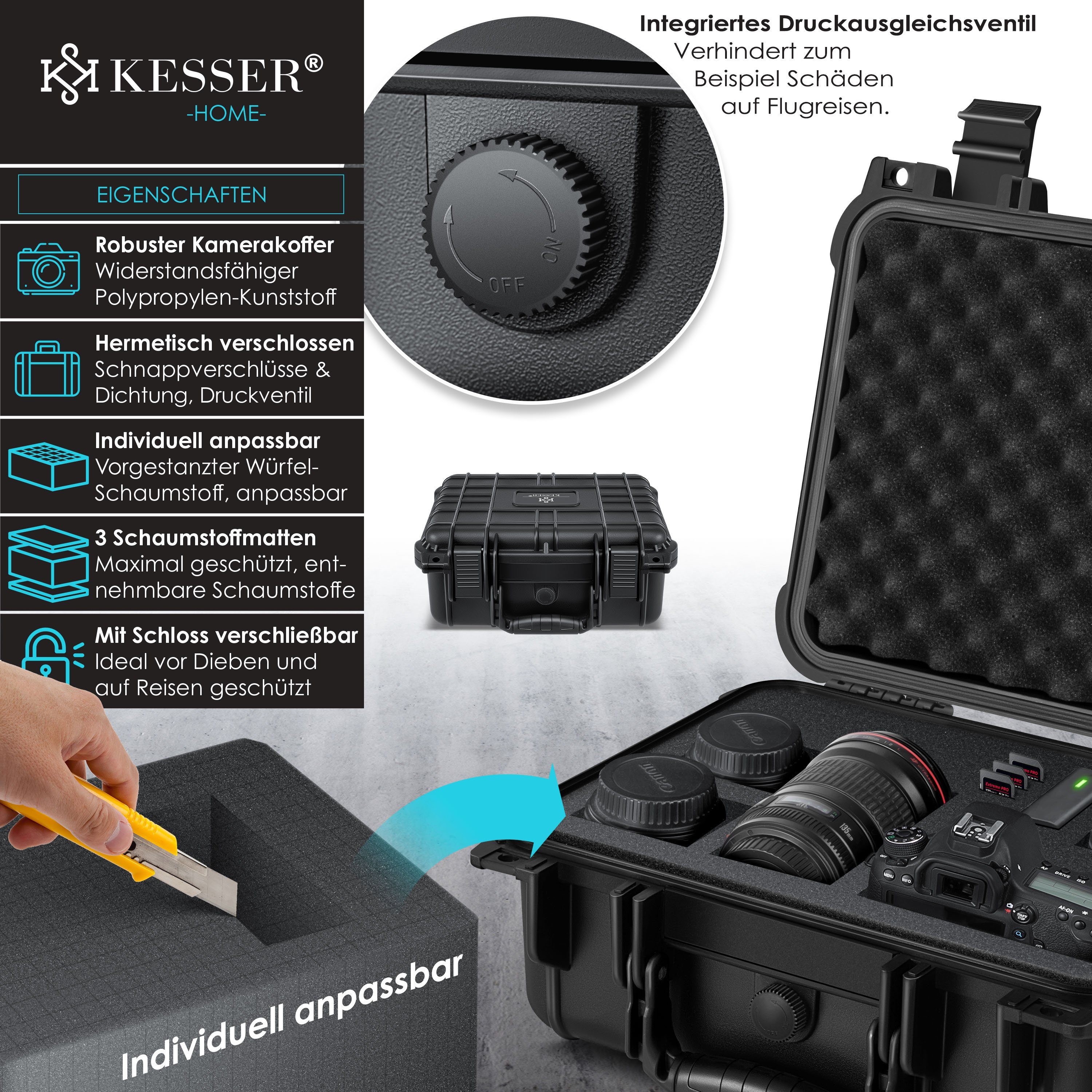 KESSER Kameratasche, Fotokoffer Kamerakoffer Transportkoffer Schutzkoffer Kamera