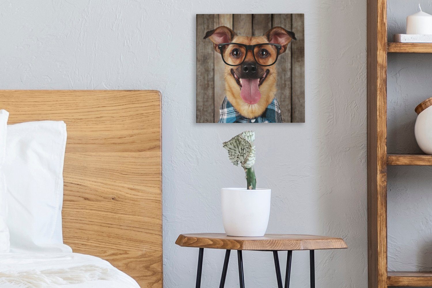 Wohnzimmer für Leinwand Brille Hipster, St), Leinwandbild Bluse Bilder - OneMillionCanvasses® Schlafzimmer - - (1 Hund
