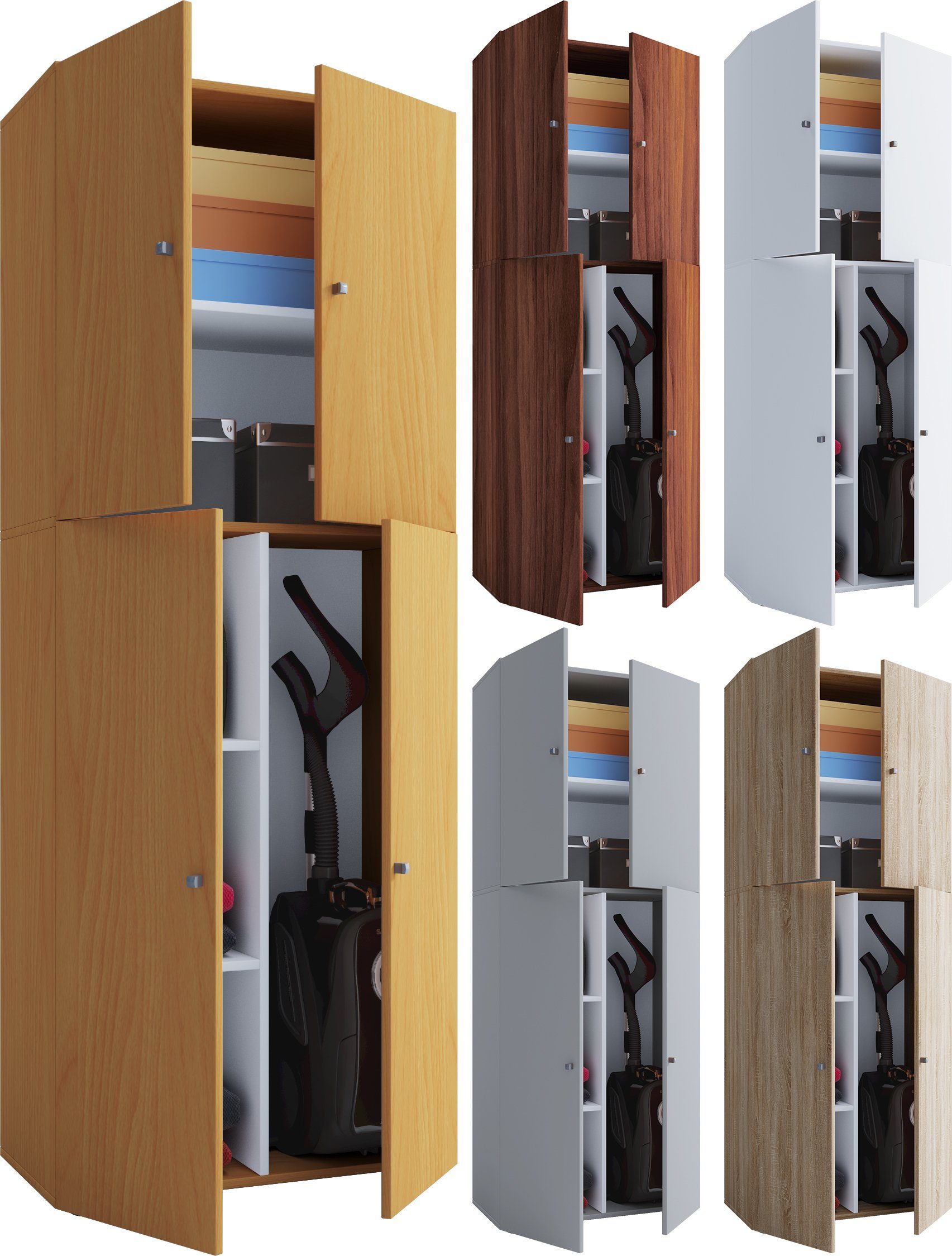 VCM - my home VCM Mehrzweckschrank Holz Besenschrank Staubsauger Putzschrank Lona (1-St) Weiß