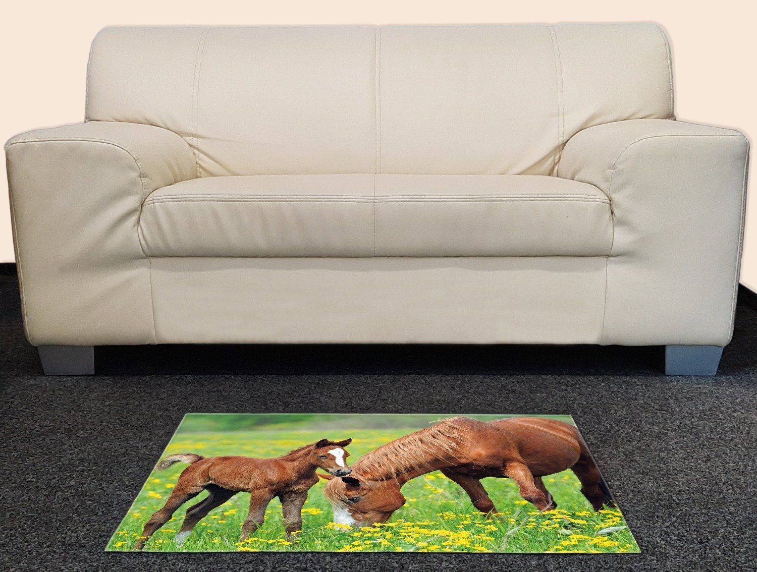 Wallario Teppich Pferde auf der Koppel, rechteckig, rutschfest