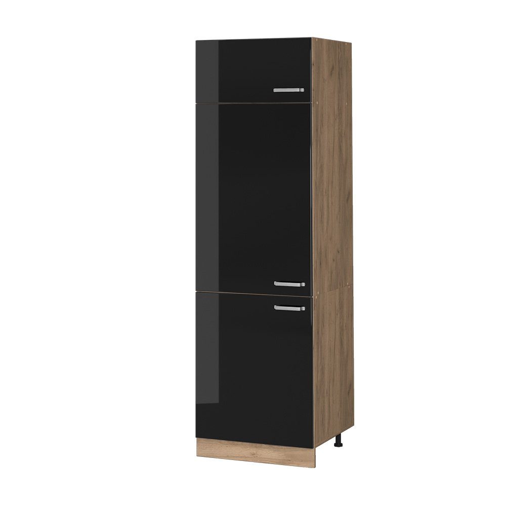 Vicco Kühlumbauschrank R-Line, Schwarz Hochglanz/Goldkraft Eiche, günstig online kaufen