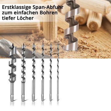 STAHLWERK Schlangenbohrer Holz-Schlangenbohrer 6er Set, 6 / 8 / 10 / 12 / 16 / 25 mm Spiralbohrer / Holzbohrer / Balkenbohrer