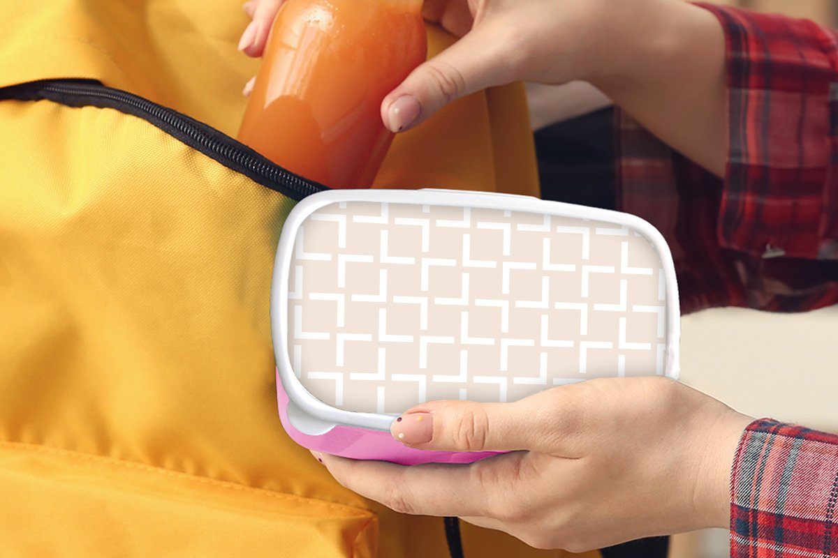 MuchoWow Lunchbox Design - Linie Kunststoff (2-tlg), für Snackbox, - Brotbox Kunststoff, Muster Brotdose Kinder, Mädchen, Beige, Erwachsene, - rosa